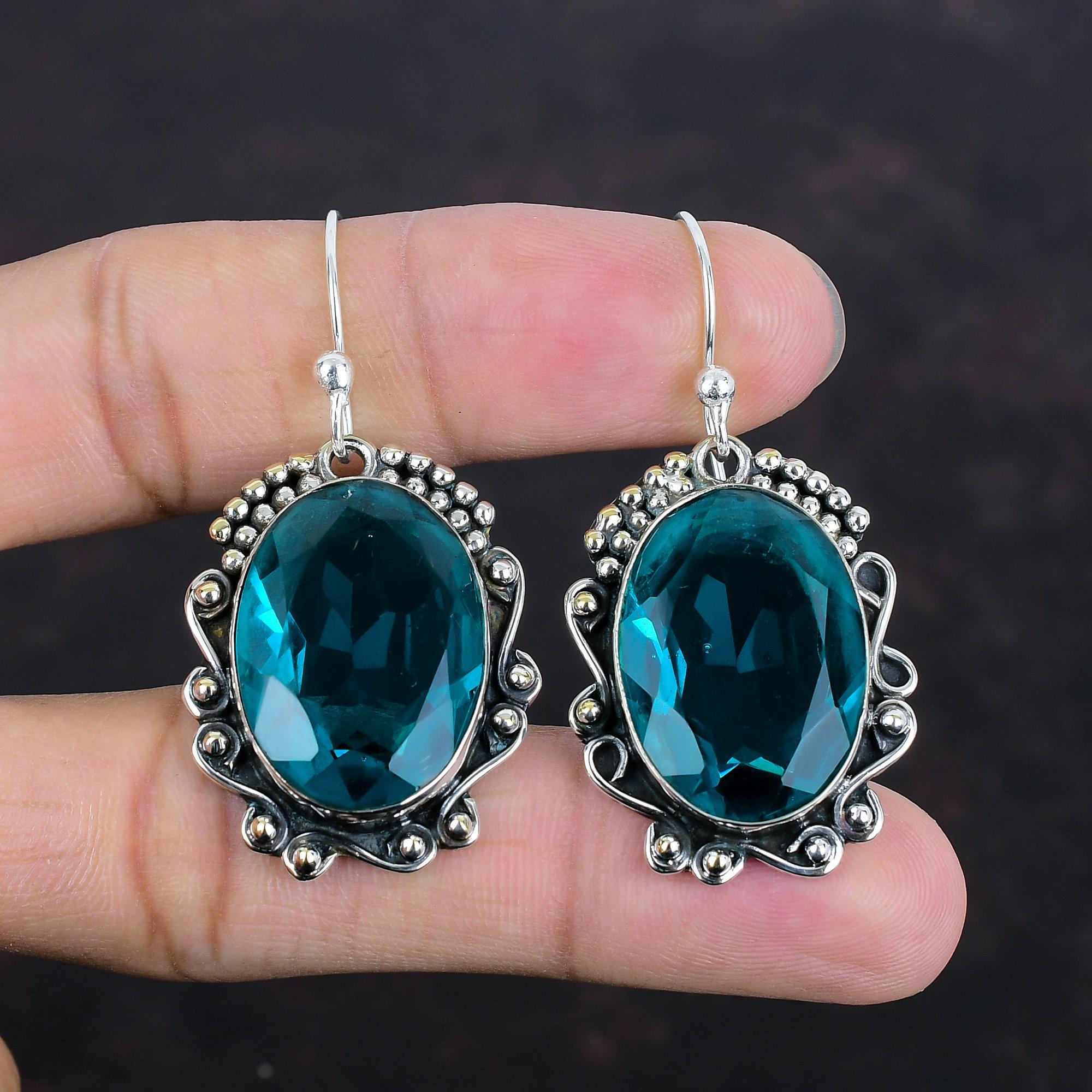 Faceted Indicolite Earring Handmade Natural Gemstone Earring 925 Sterling Silver Earring Unique Style Jewelry Gifts For Women Dangle Earring