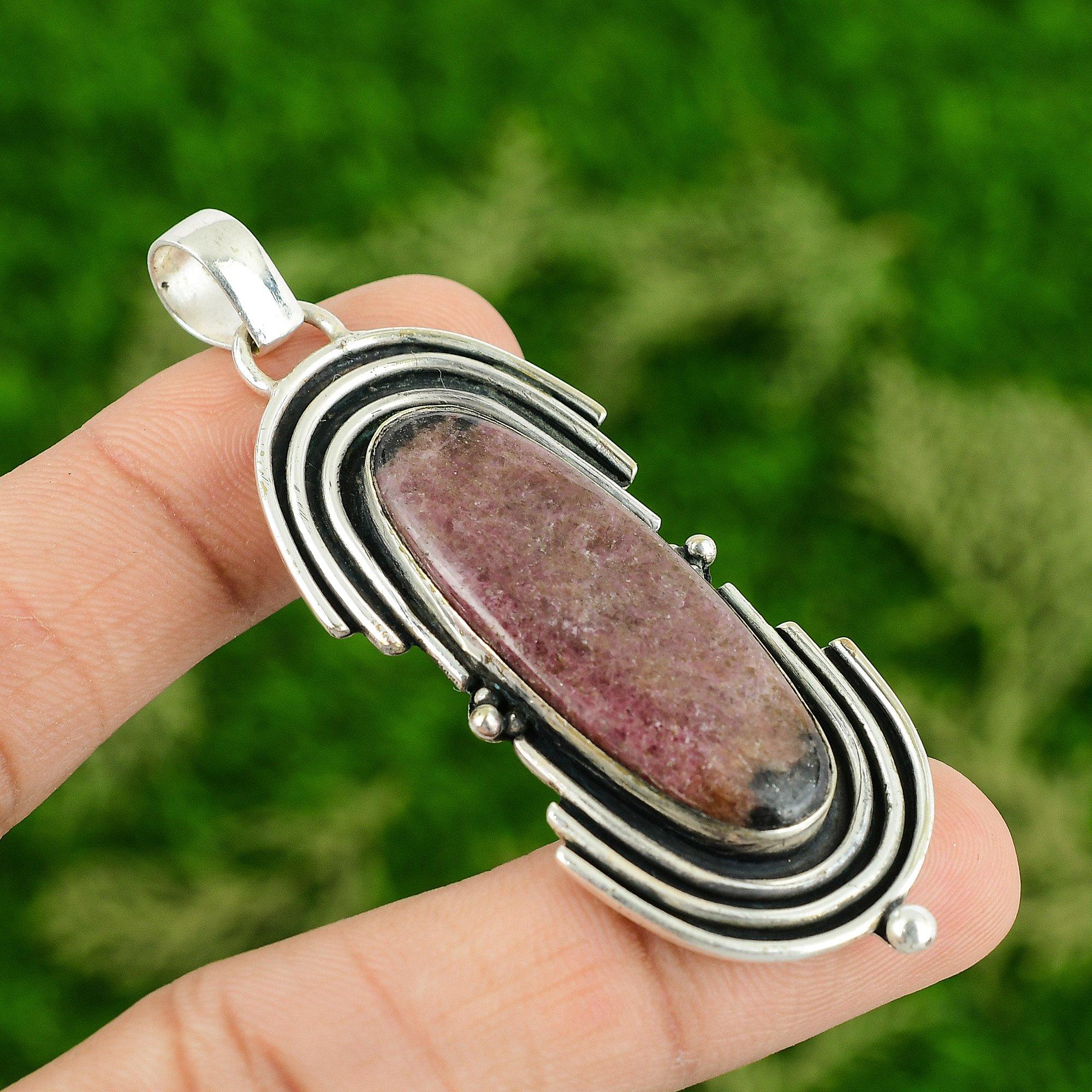 925 Sterling Silver Natural Rhodonite Engagement Handcrafted Anniversary Pendant
