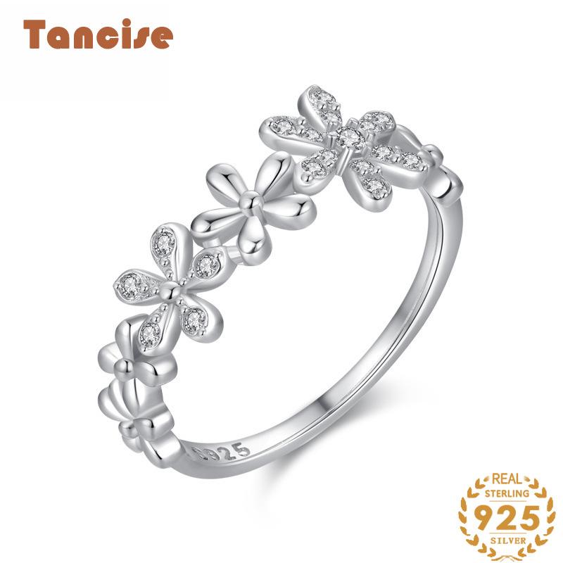 Tancise Classic 925 Sterling Silver  Zircon Ring Ladies Jewelry Wedding Promise Party Gift