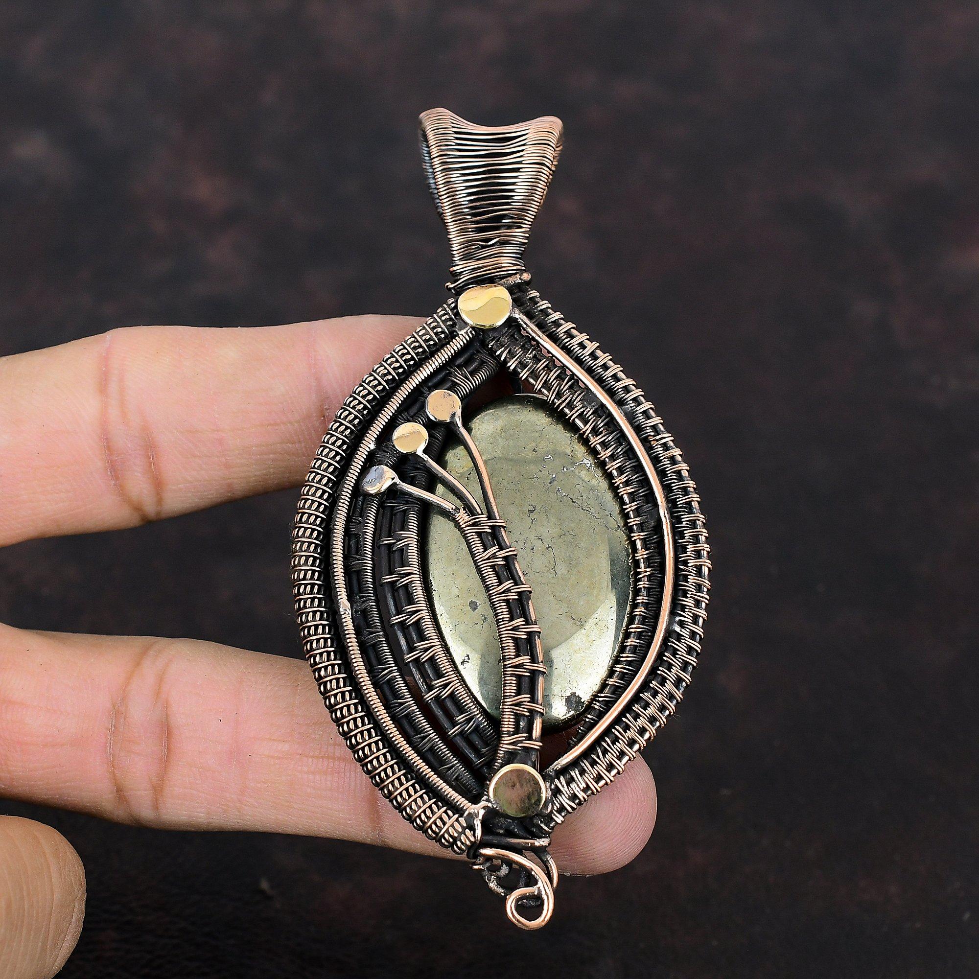 Pyrite Pendant Copper Wire Wrapped Pendant Handmade Pendant Very Pretty Pyrite Jewelry Gemstone Pendant Anniversary Gift Copper Wire Jewelry