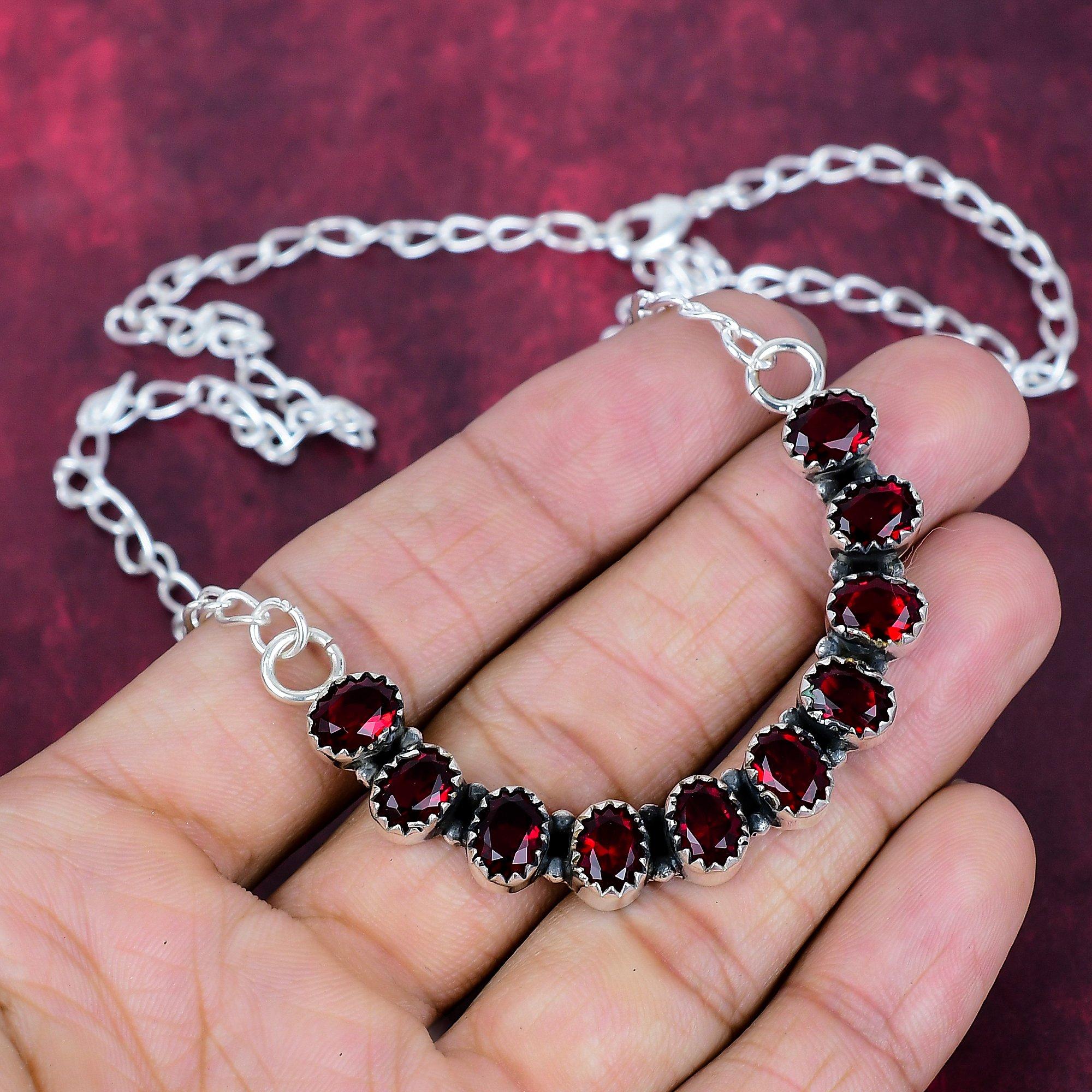 Red Garnet Necklace Gemstone Jewelry, 925 Solid Sterling Silver Necklace, Handmade Jewelry Birthstone Necklace, Gift For Him