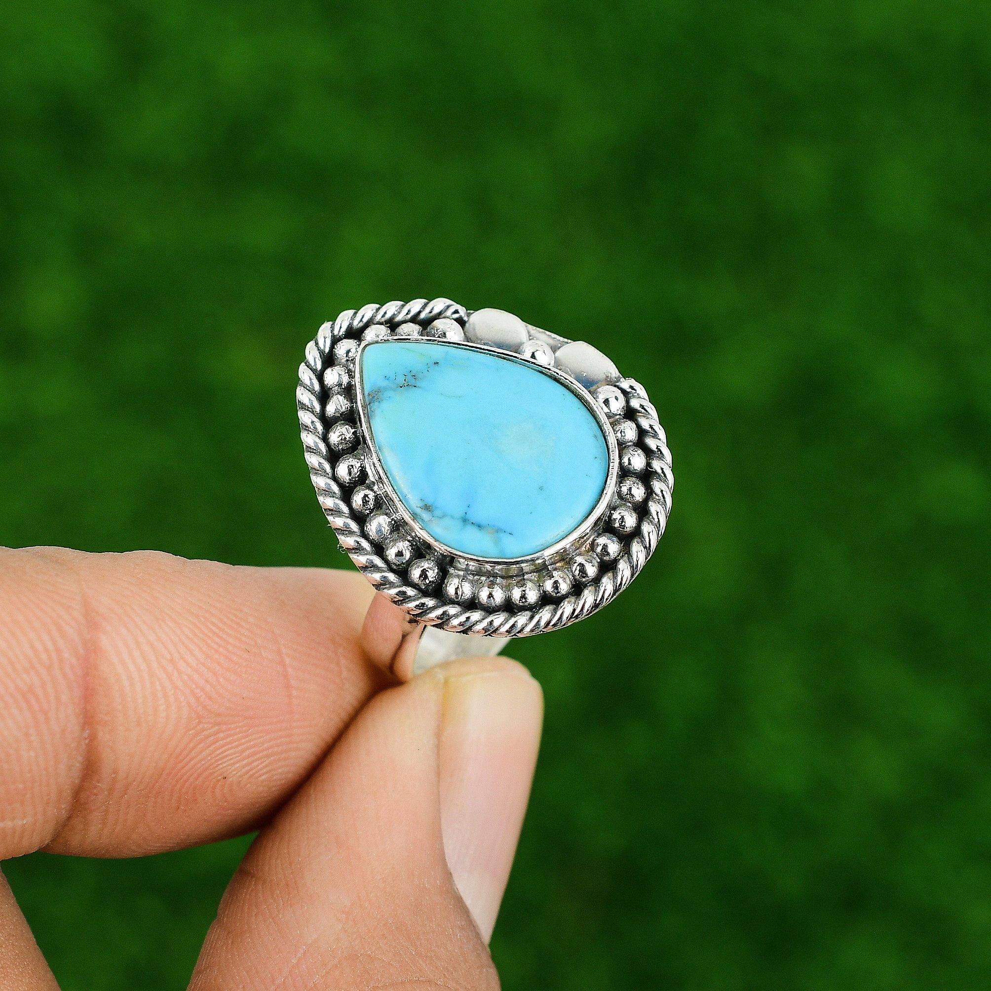 Mothers day Sale 925 Sterling Silver Natural Arizona Turquoise Solitaire Ring