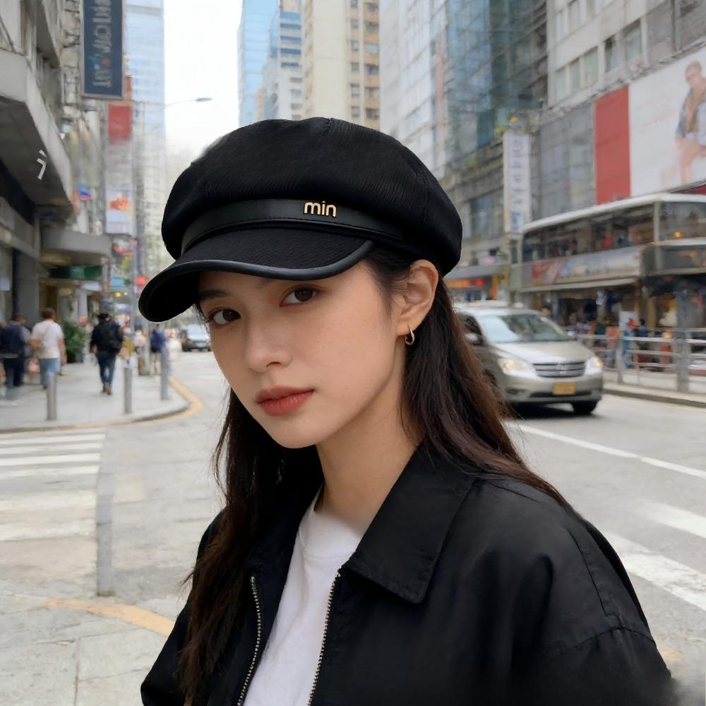 **Women Newsboy Beret Cap Solid Korean British Vintage Visor Face Slimming Hat**