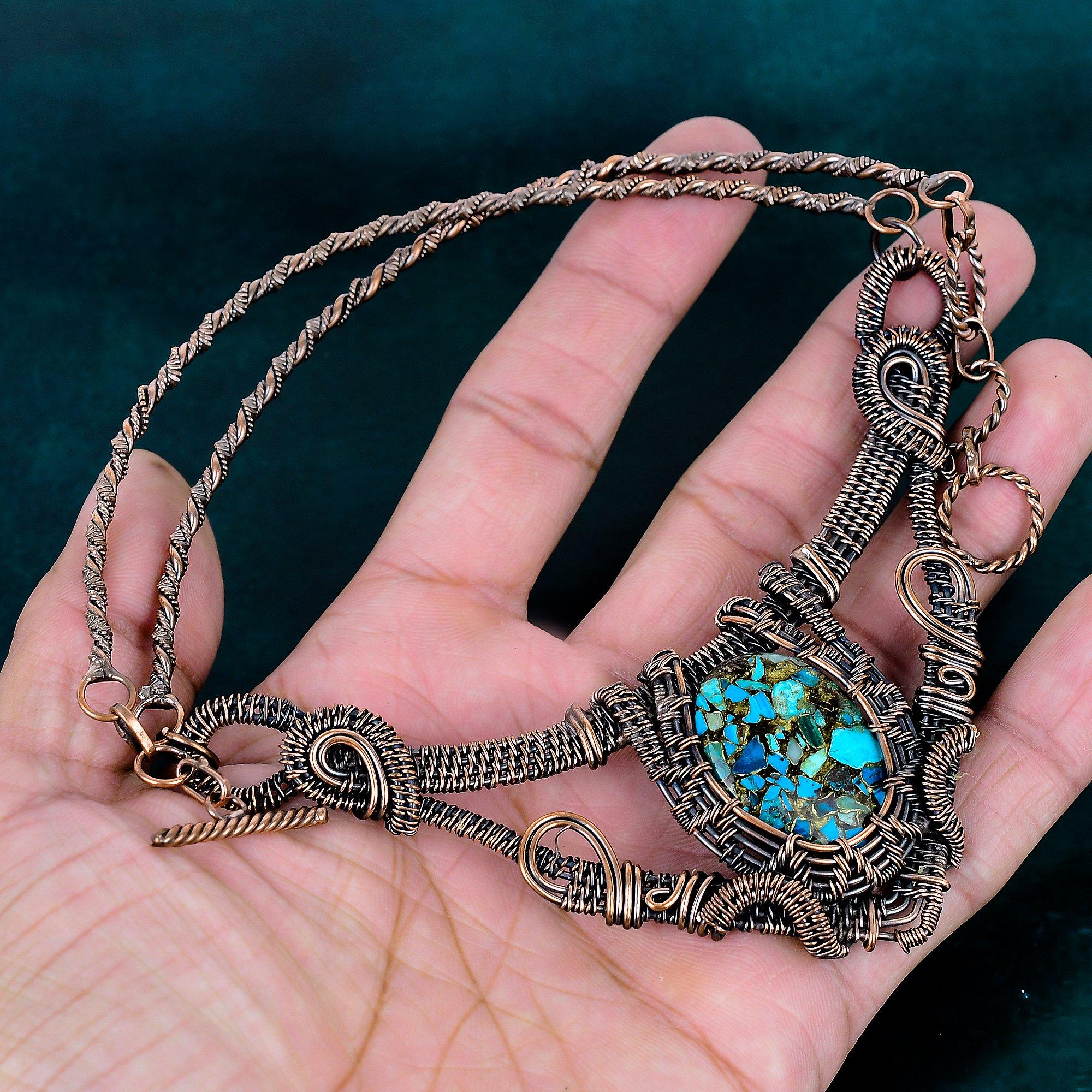 Copper chrysocolla necklace handmade wire wrapped copper jewelry dainty gemstone wire necklace womens jewelry gift for her birthday gifts
