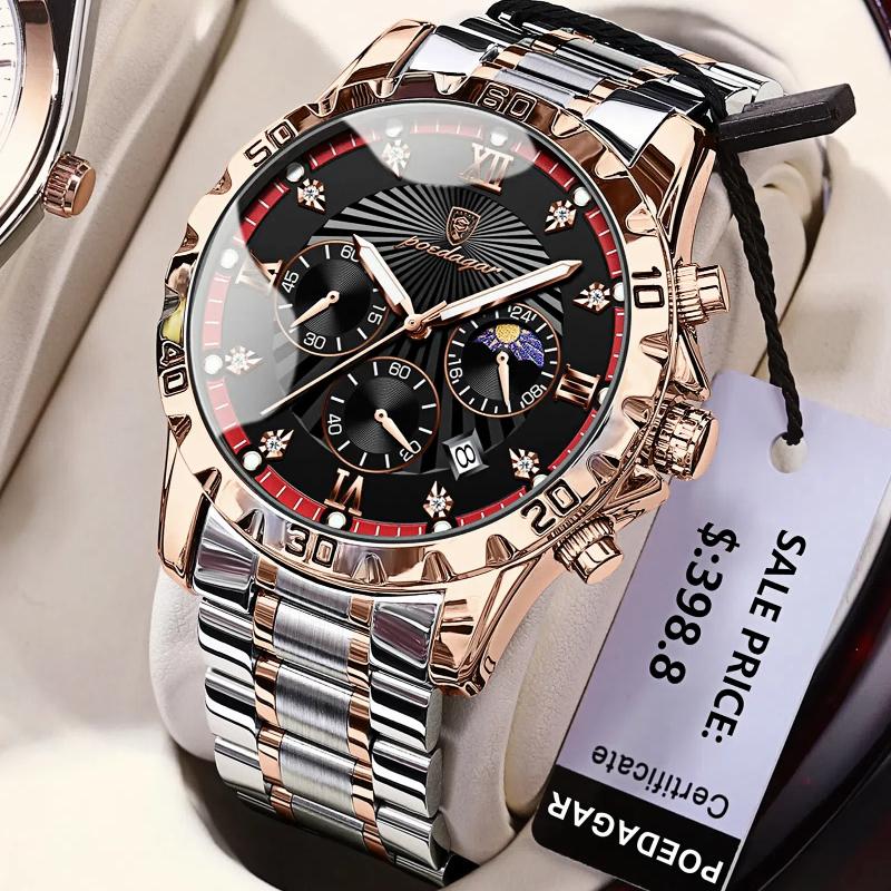 Men's New Business Fashion Watch Waterproof Luminous Diamond Inlaid Dial Three Eye Six Needle Chronograph Calendar Watch