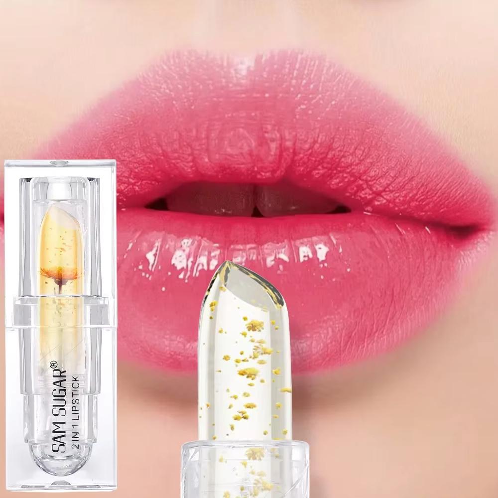 3-color Transparent Dry Flower Moisturizing and Nourishing Lipstick Remove Dead Skin and Improve Lips Color Gold Foil Lipstick