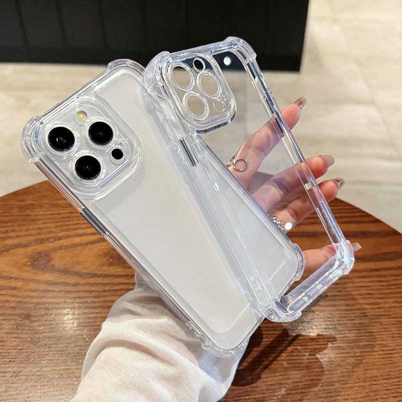 Four Corner Anti Fall Soft Silicone Back Cover Transparent Shockproof Phone Case + Flash Card for Samsung A12 A14 A15 A16 A22 A32 A52 A56 Xiaomi Redmi