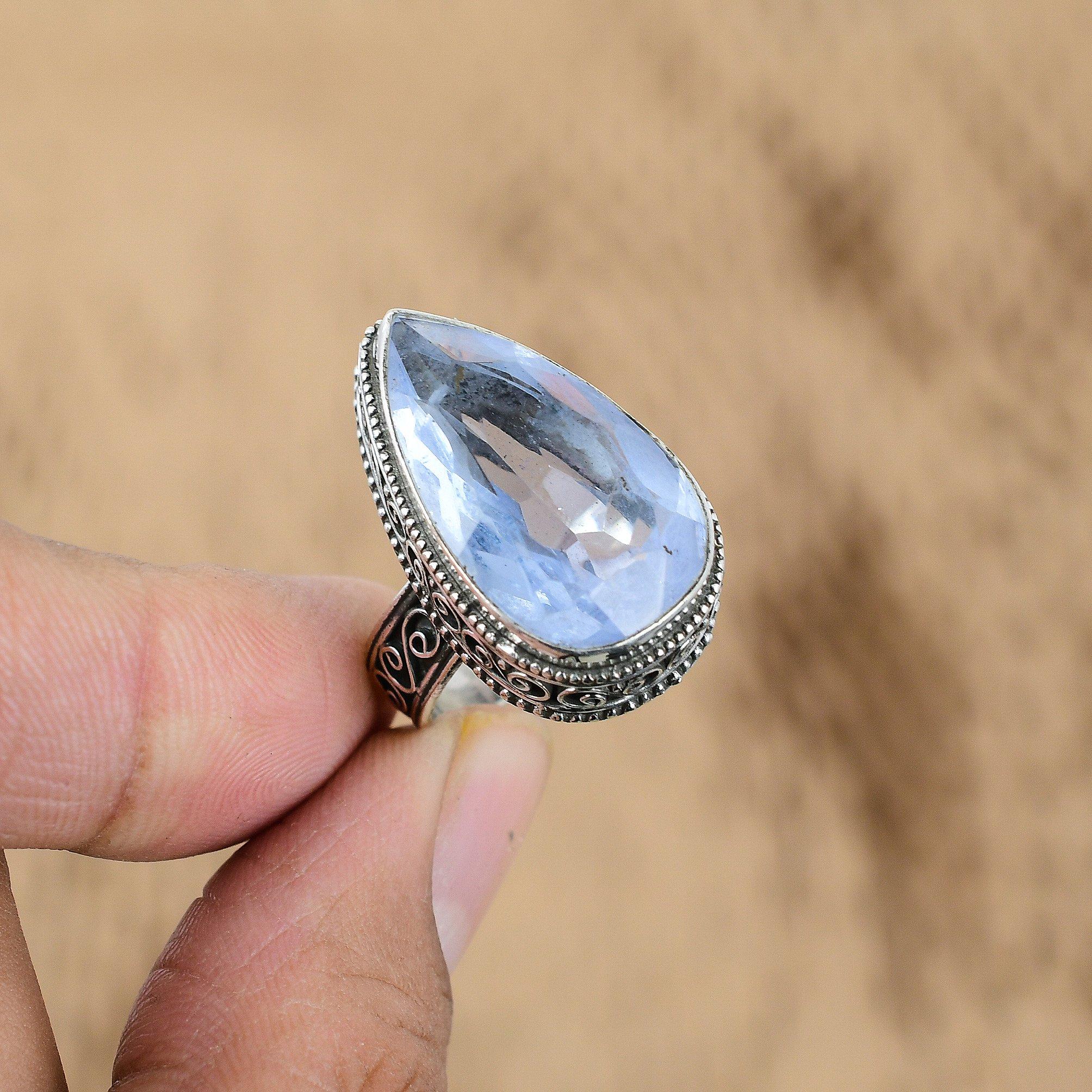 Sterling Silver Tanzanite Quartz Gemstone Promise Vintage Birthday Ring US 8.75