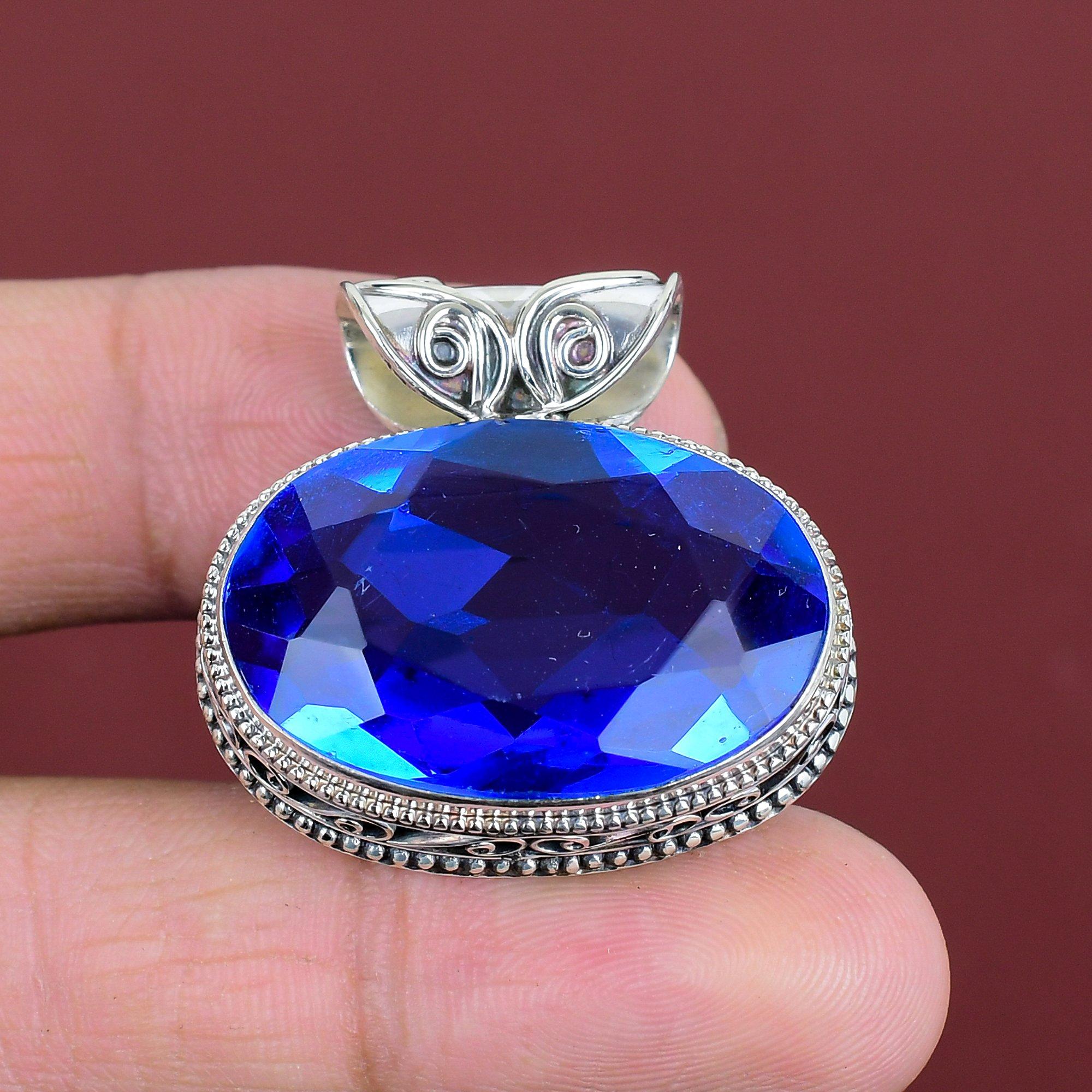 Faceted Tanzanite Quartz Pendant Natural Gemstone Pendant 925 Sterling Silver Pendant Antique Jewelry Handmade Vintage Pendant Gifts For Her