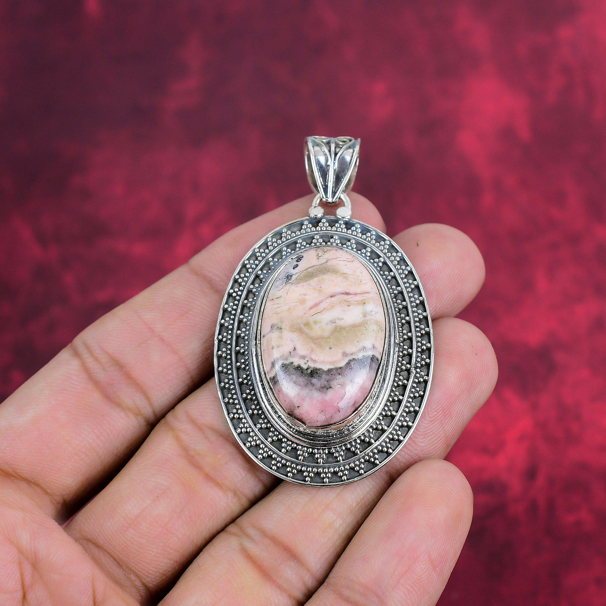 Rhodochrosit Schmuck, 925 Massiv Sterlingsilber, Schöner Edelsteinschmuck, Handgefertigter Kettenanhänger, Geschenk für Mädchen