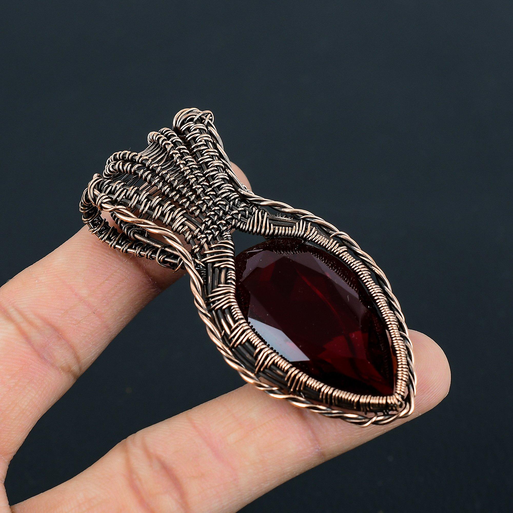 Ravishing Red Garnet Gemstone Handmade Copper Wire Wrap Jewelry Pendant