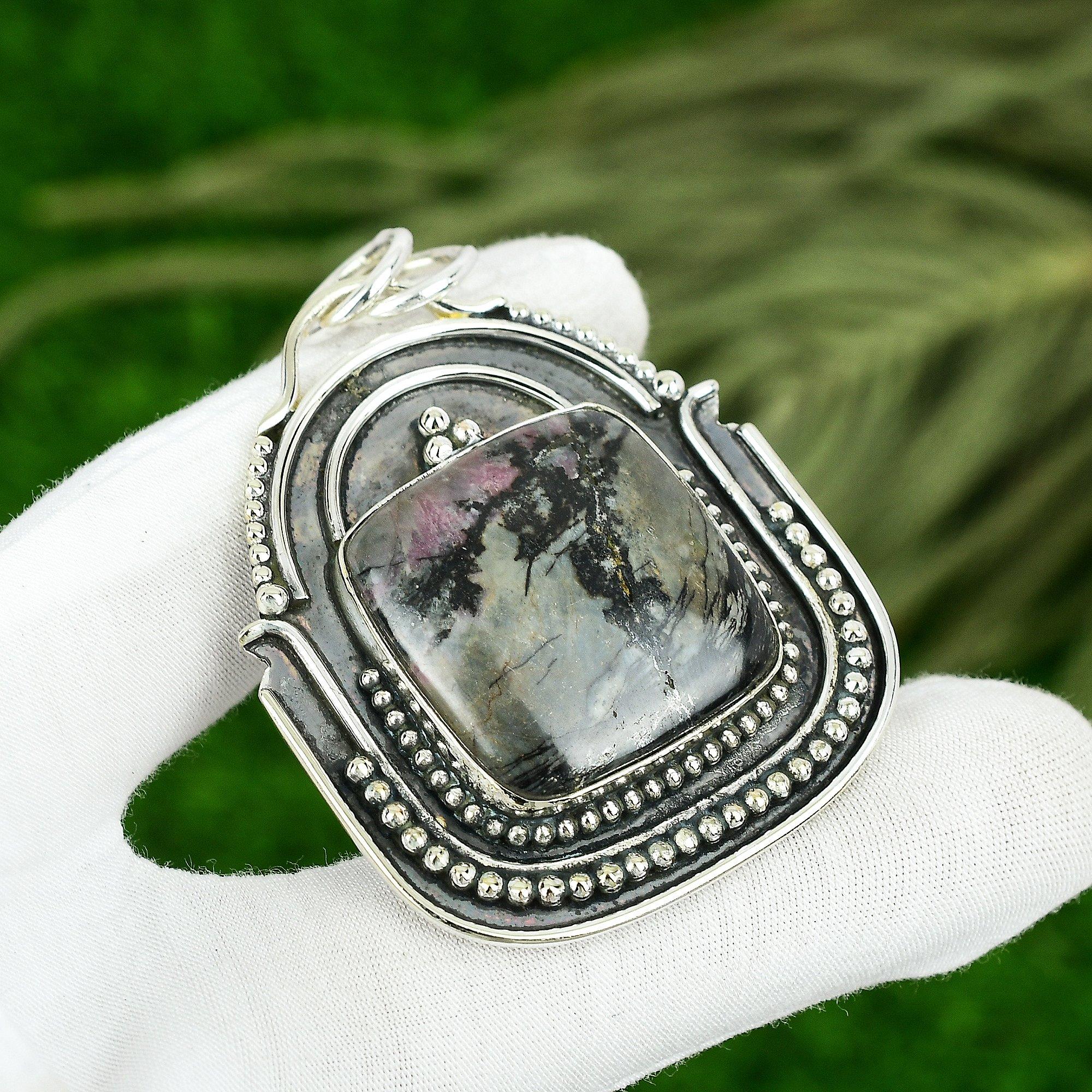 Sisters Day Sale Rhodonite Stone 925 Sterling Silver Bezel New Pendant Jewelry