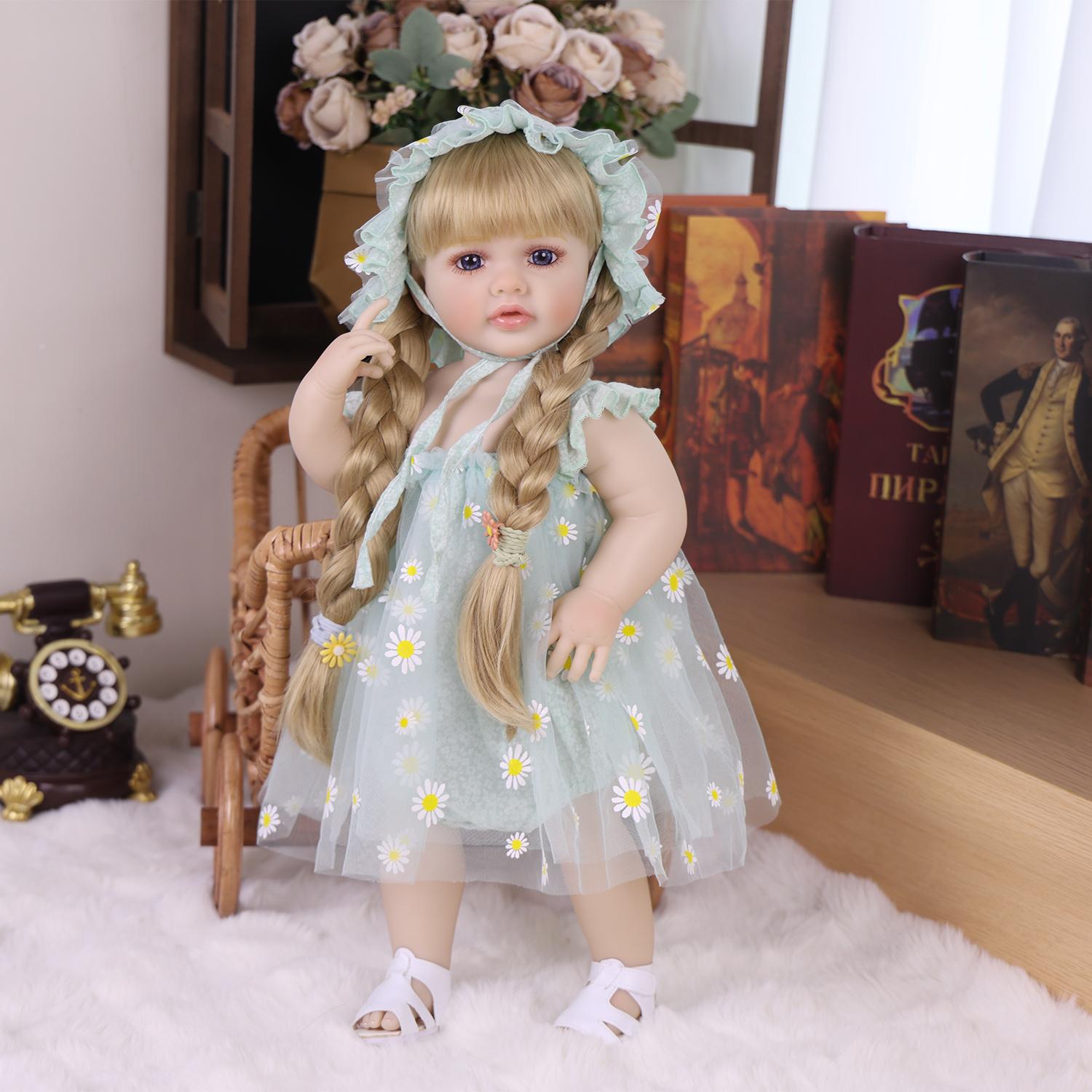 KEIUMI 22-calowa Lalka Reborn Pełny Silikon Winyl Realistyczna Złote Długie Włosy Dziewczynka jak Księżniczka Zabawka dla Dzieci Prezent