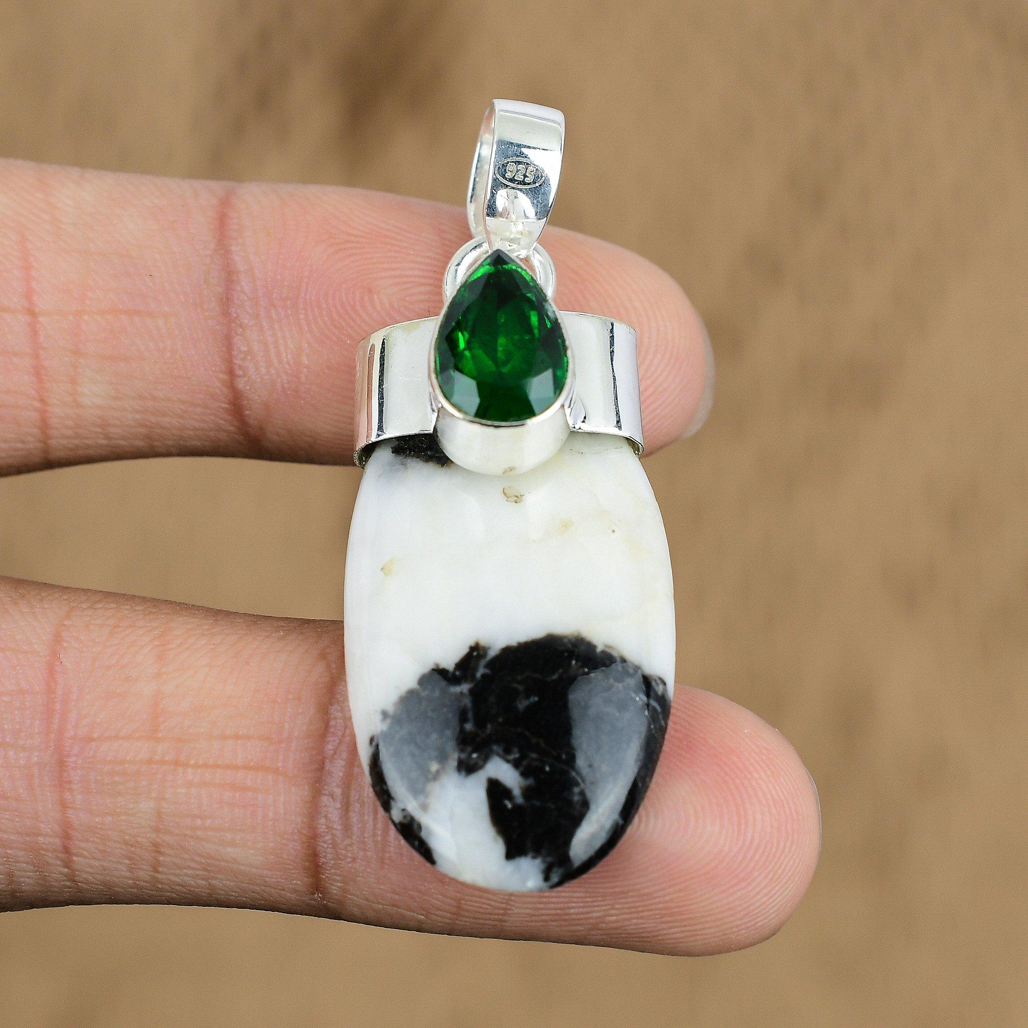 Natural Zebra Jasper Gemstone Pendant 925 Sterling Silver Jewelry For Girls
