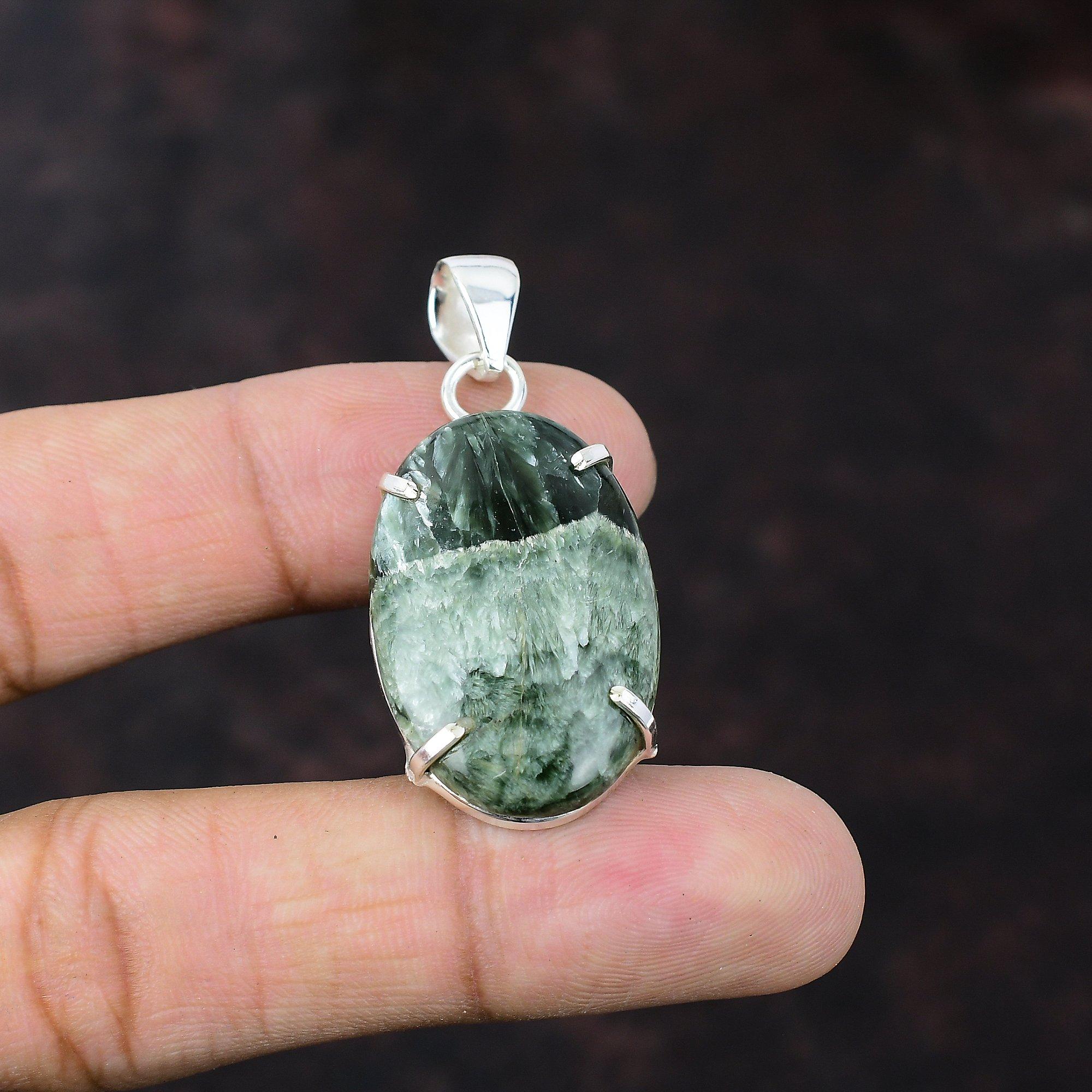 Pandantiv Seraphinite Bijuterii cu pietre prețioase nou-nouțe Pandantiv din argint 925 Bijuterii din piatră de naștere lucrate manual Cadou pentru mamă Pandantiv cu design unic