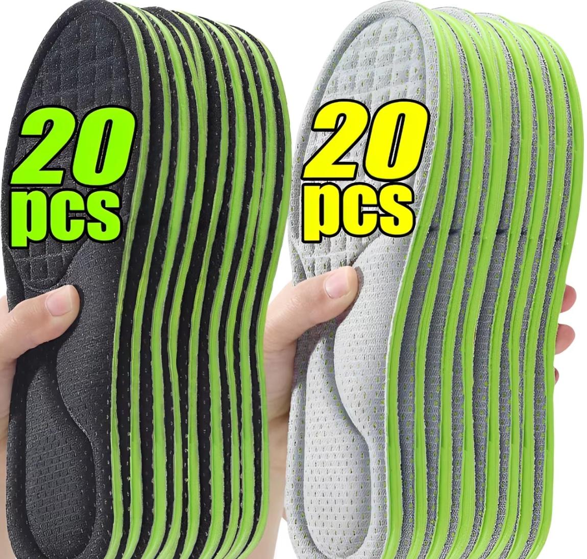 Memory Foam Orthopedic Insoles 20 Pairs Shock Absorbing Deodorizing Inserts for Sports Shoes Comfort Insoles for Men Women