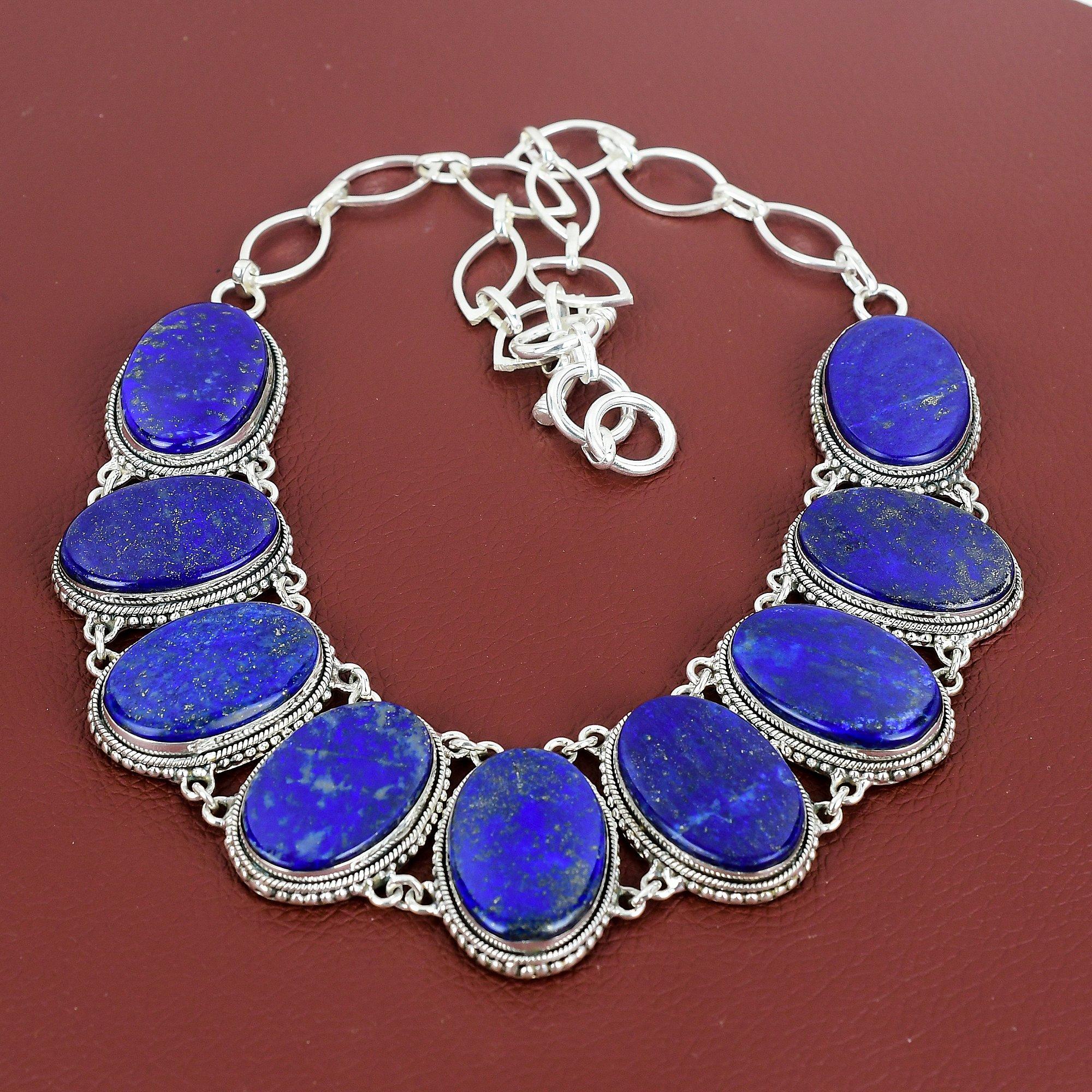Collier en lapis-lazuli, chaîne réglable en argent sterling 925, design vintage unique, bijoux en pierres précieuses faits à la main, cadeau pour ami