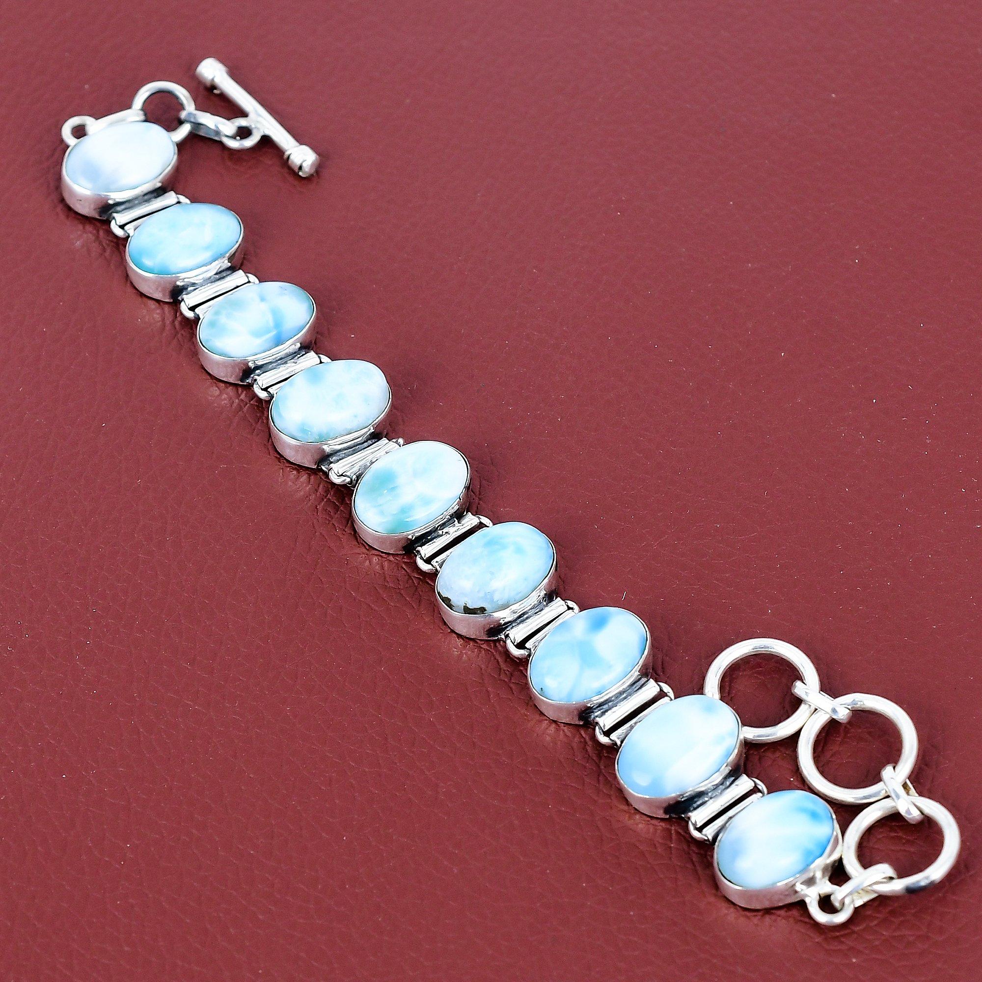 Larimar Bracelet Gemstone Bracelet Elegant Jewelry 925 Sterling Silver Bracelet Adjustable Chain Bracelet Handmade Bracelet Engagement Gifts