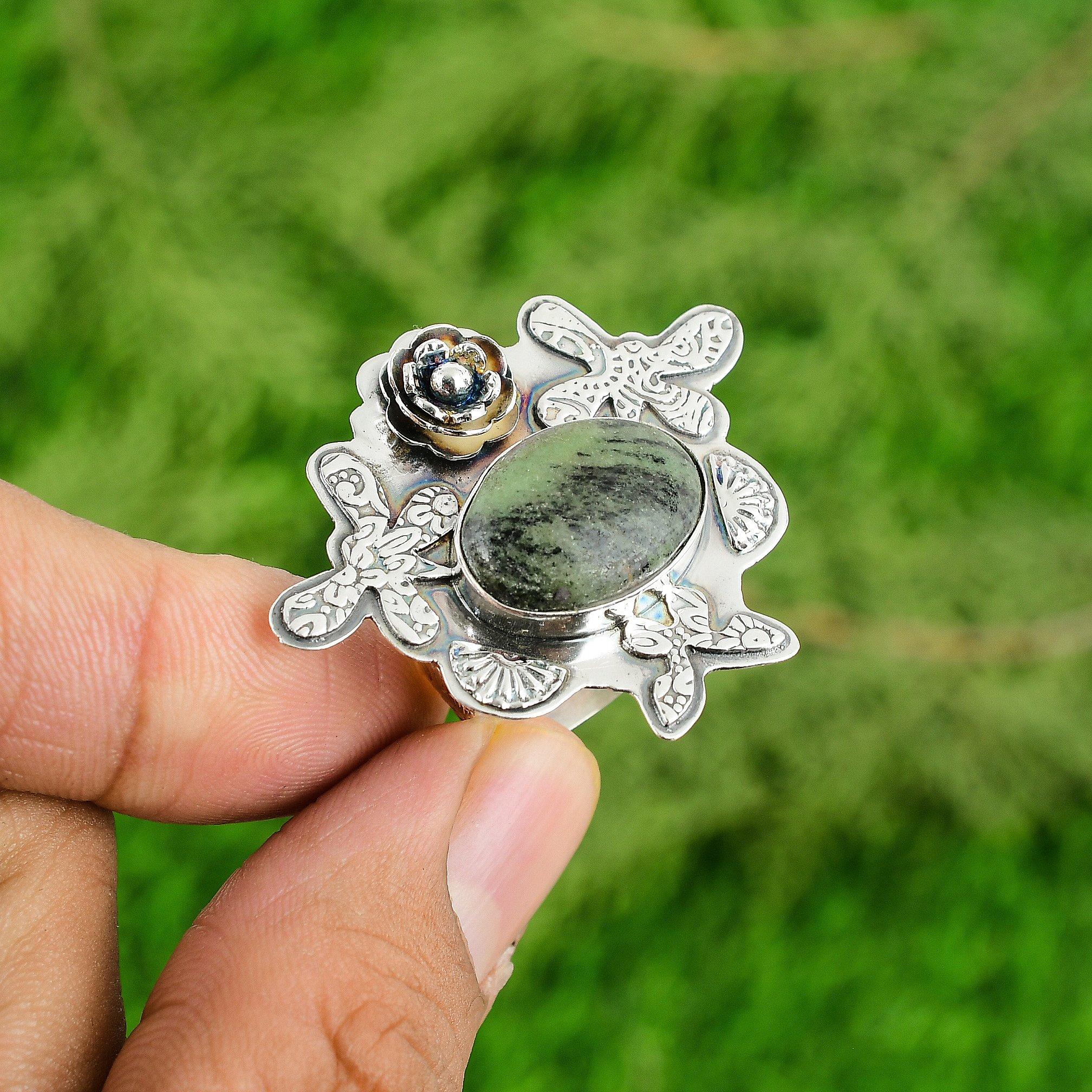 Natural Ruby Zoisite 925 Silver Multi Stone Artisan Flower Bezel Ring Jewelry