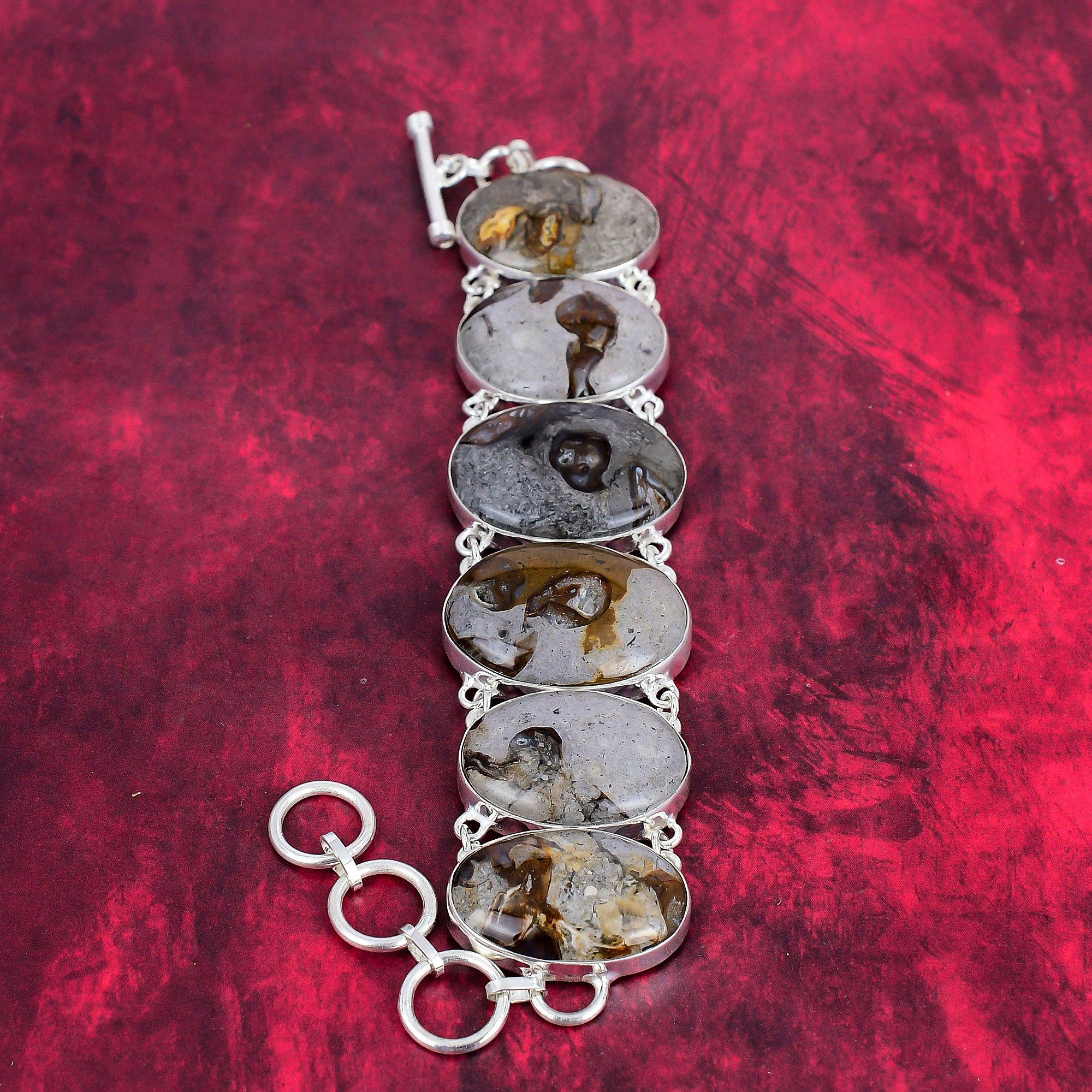 Rock Calci Armband, 925 Sterlingsilber massiv, Armband Edelsteinschmuck, Handgefertigtes Armband Verstellbare Kettenarmband Für die Liebe