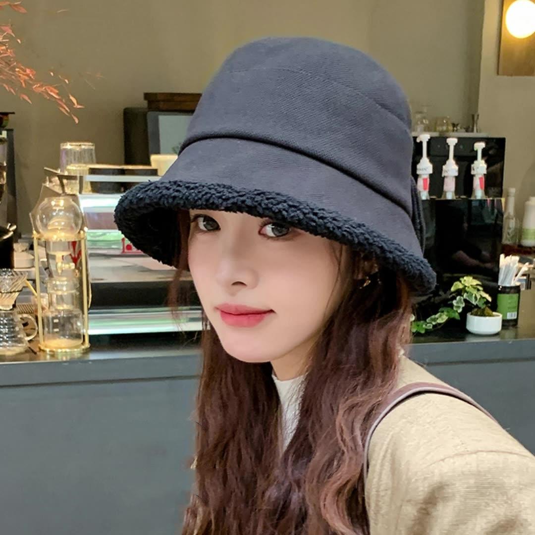 Women Autumn Winter Warm Thicken Ear Protector Hat Cold Velvet Fisherman Hats Sweet Cute Bowknot Bucket Cap