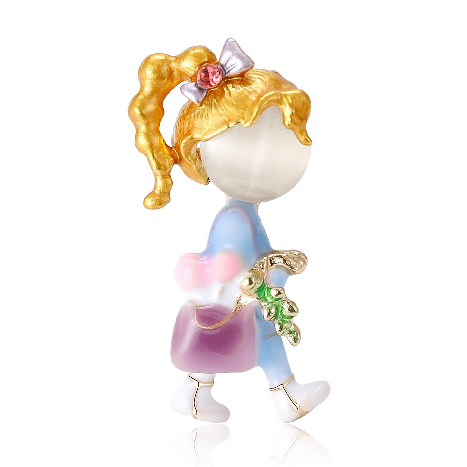 Cute Cartoon Girl Brooch Female Enamel Retro Pins Jewelry Gift Accessories