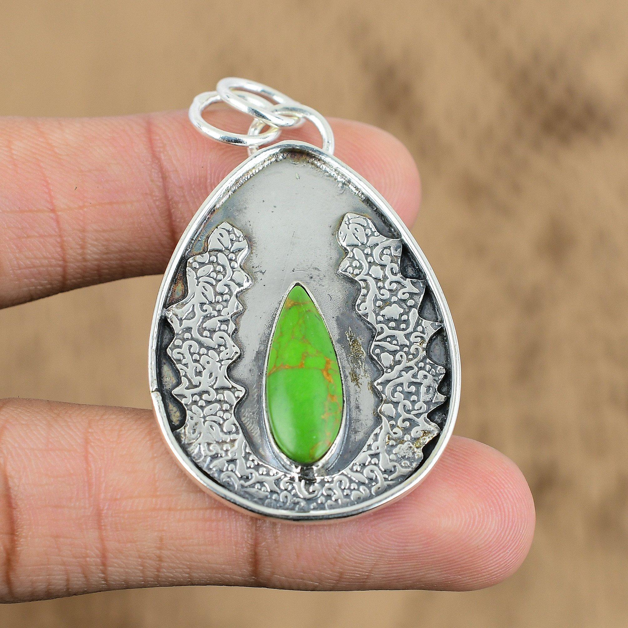 Womens day Sale Green Turquoise Gemstone 925 Sterling Silver New Pendant Jewelry