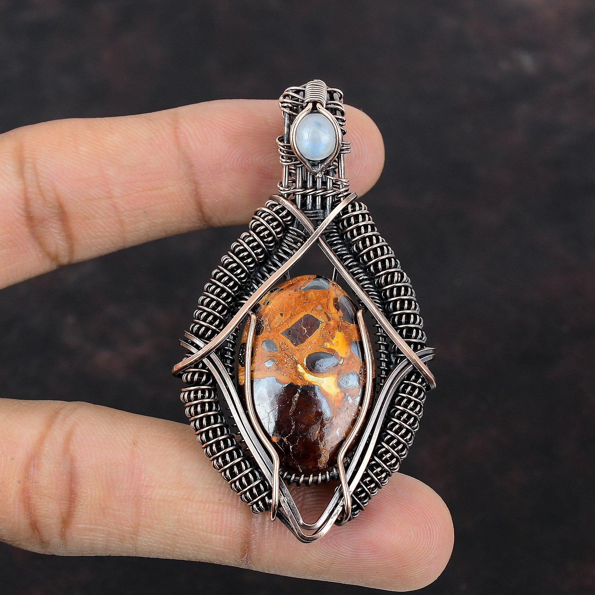 Bauxite Pendant Copper Wire Wrapped Pendant Rainbow Moonstone Pendant Gemstone Copper Jewelry Gift For Mother Handmade Pendant Wire Jewelry