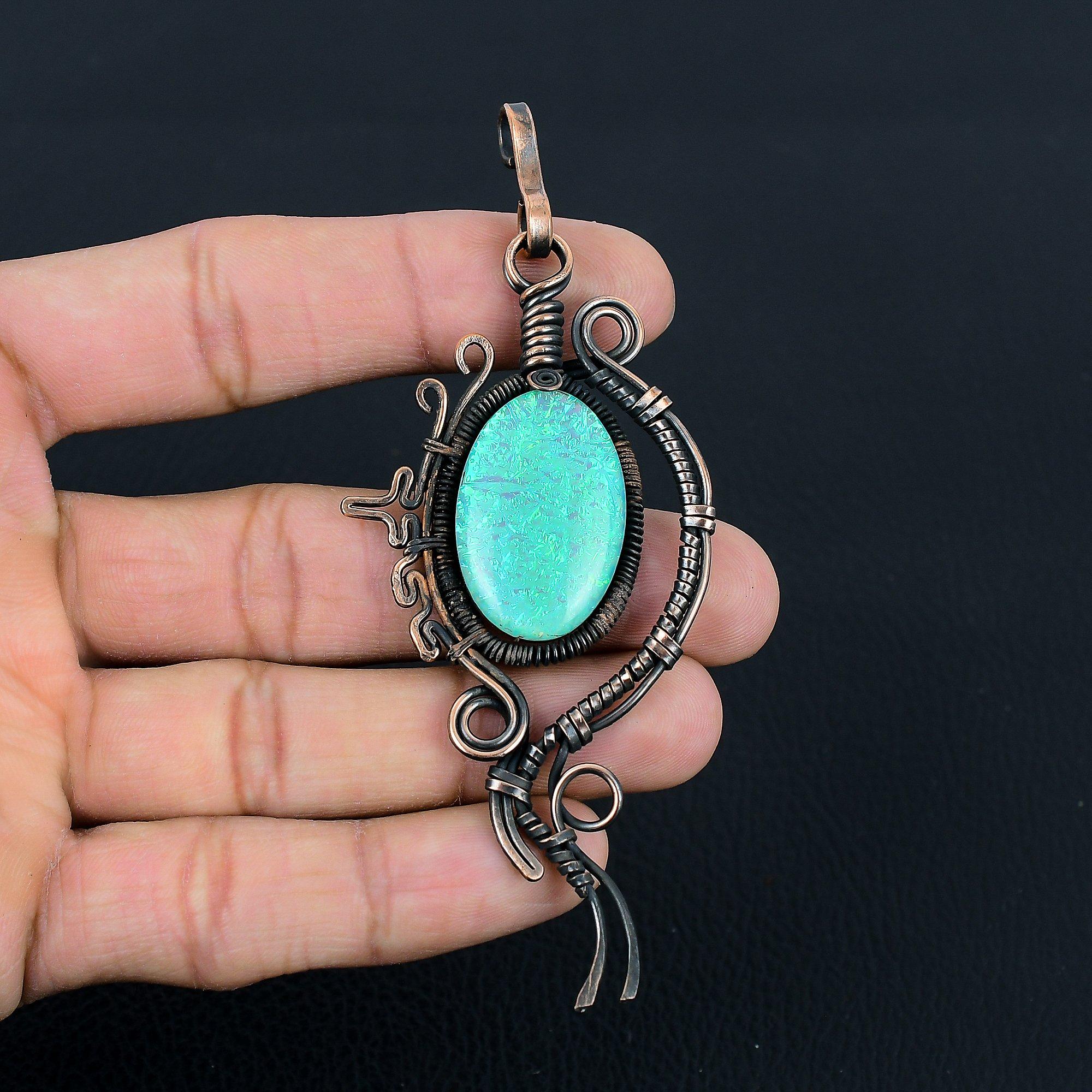 Australischer Triplet-Opal-Edelstein, handgefertigt, reiner Kupferdraht, Wickelschmuck, Anhänger für Frauen