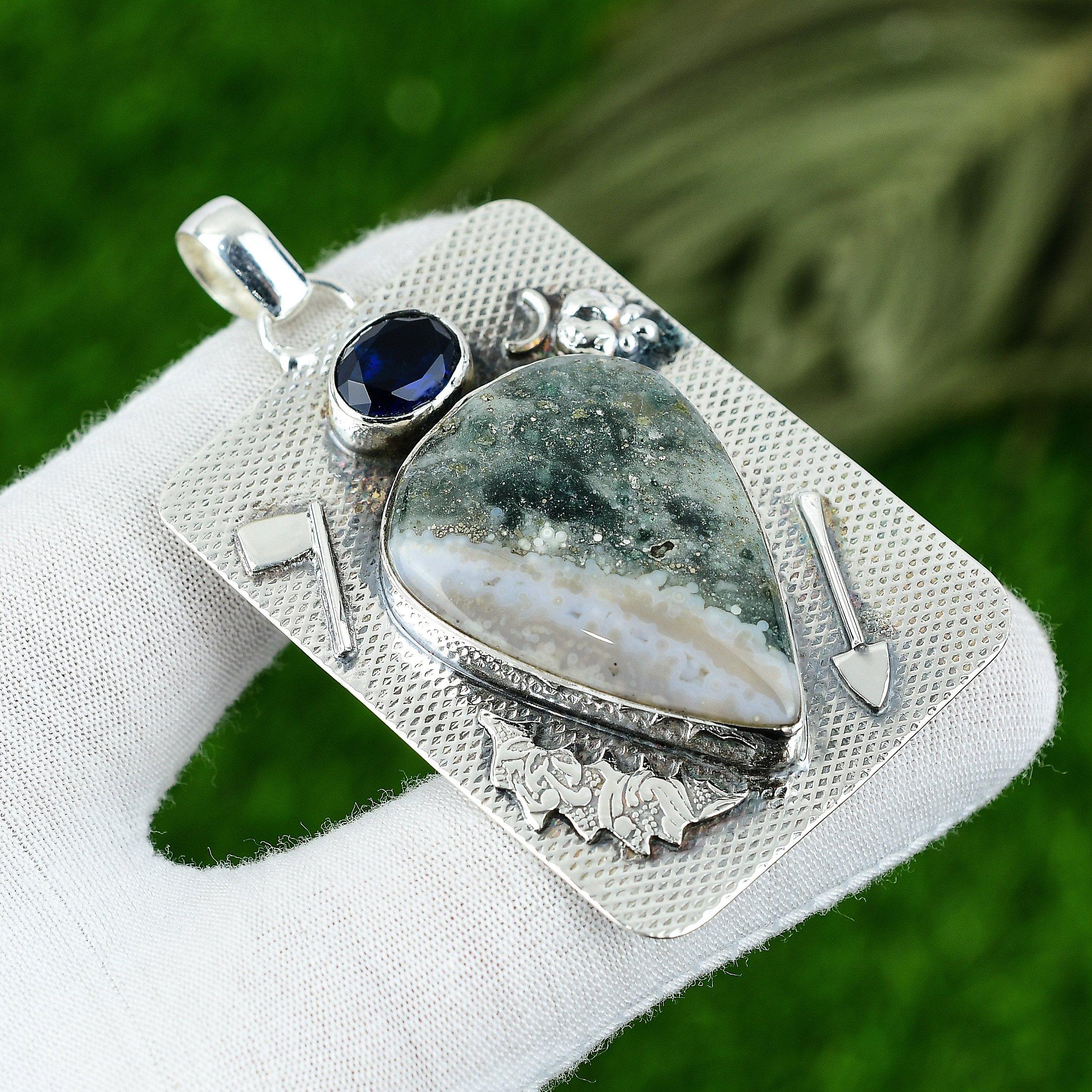 Natural Ocean Jasper Gemstone Pendant 925 Sterling Silver Jewelry For Girls