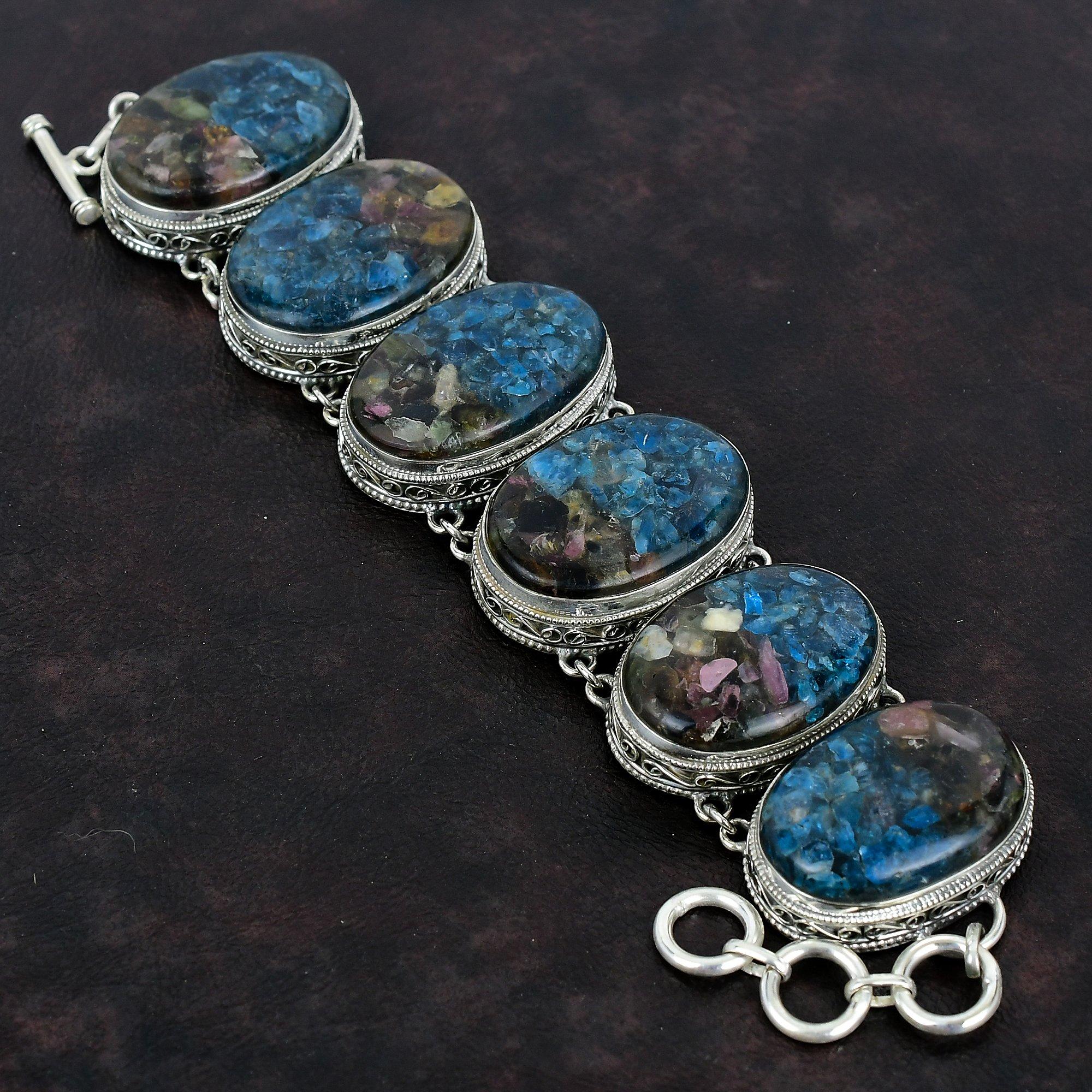 Copper Watermelon Tourmaline Bracelet 925 Sterling Silver Bracelet Vintage Gemstone Bracelet Handmade Boho Jewelry Adjustable Chain Bracelet