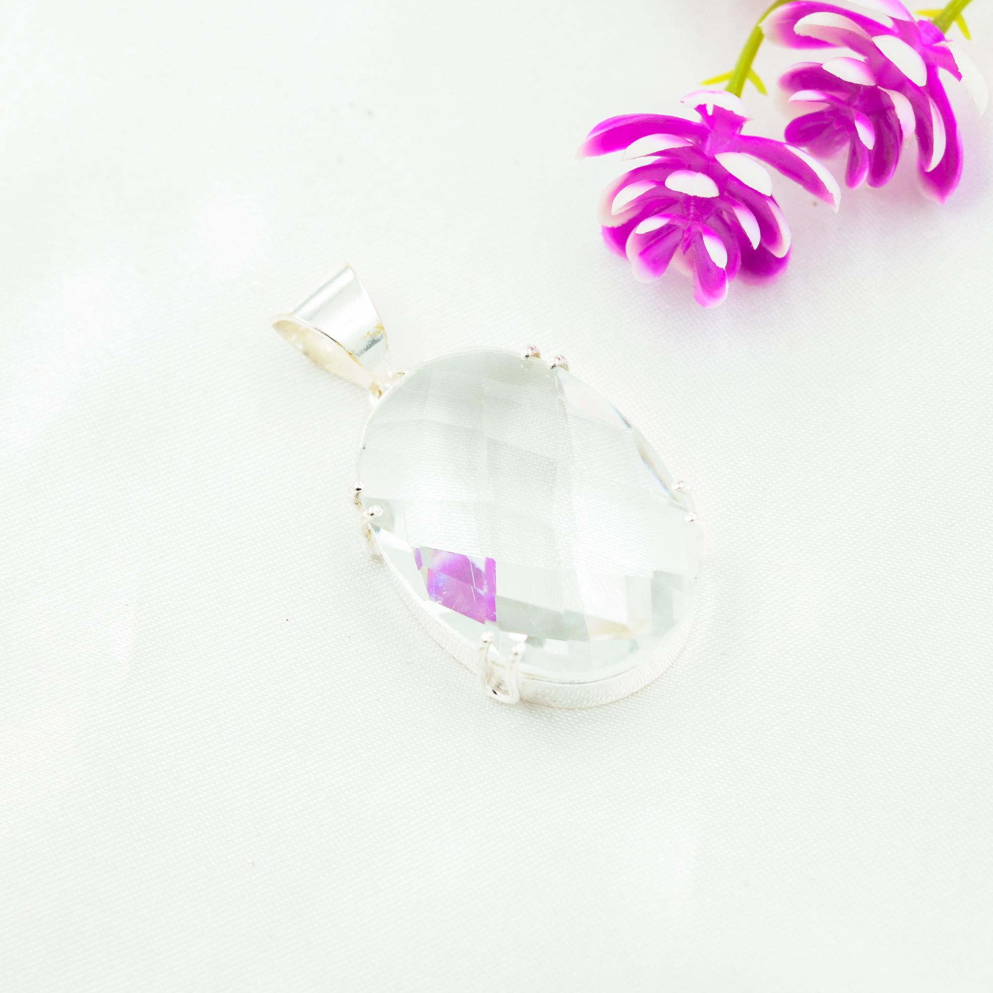 White Topaz Gemstone Pendant, 925 Solid Sterling Silver Antique Pendant, Handmade Jewelry Anniversary, Gift For Mom