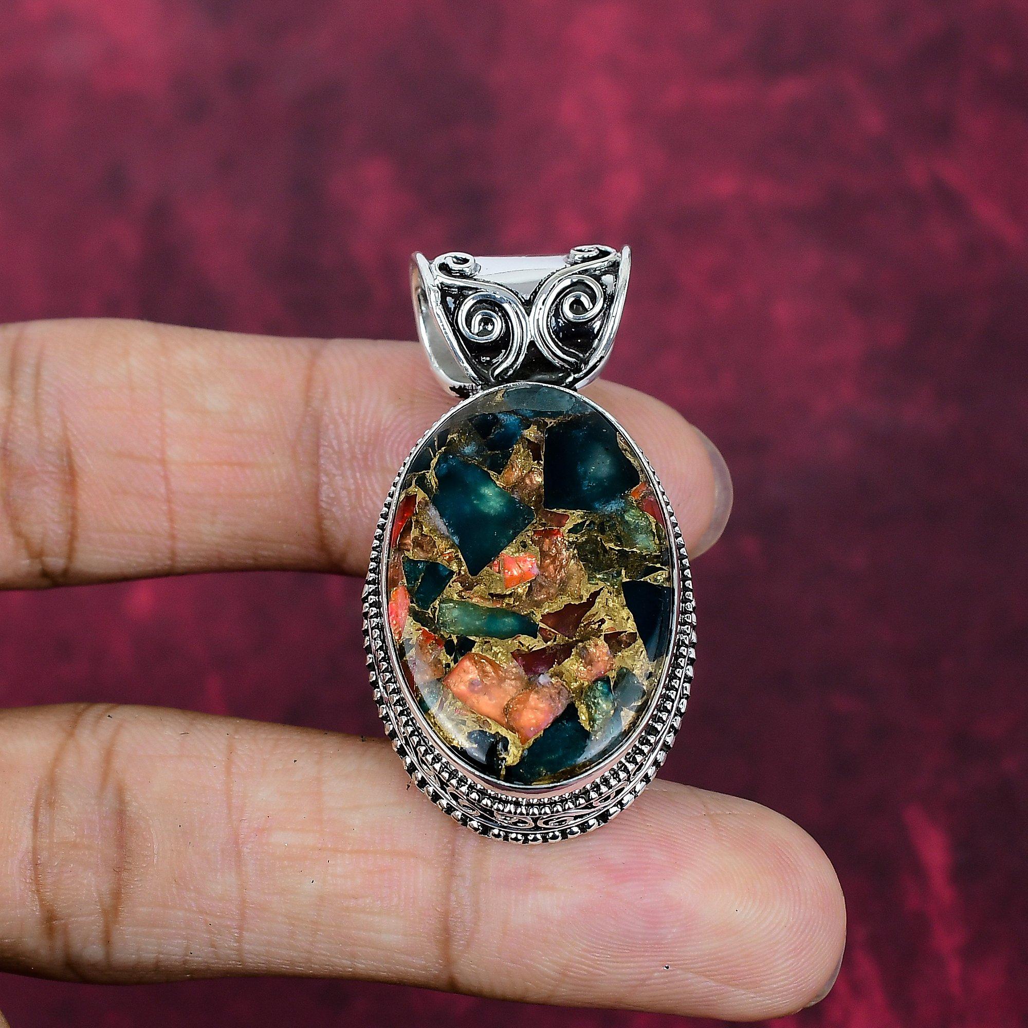 Copper Multi Tourmaline Handmade Gemstone Pendant, 925 Solid Sterling Silver Pendant Beautiful Pendant, For Thanksgiving