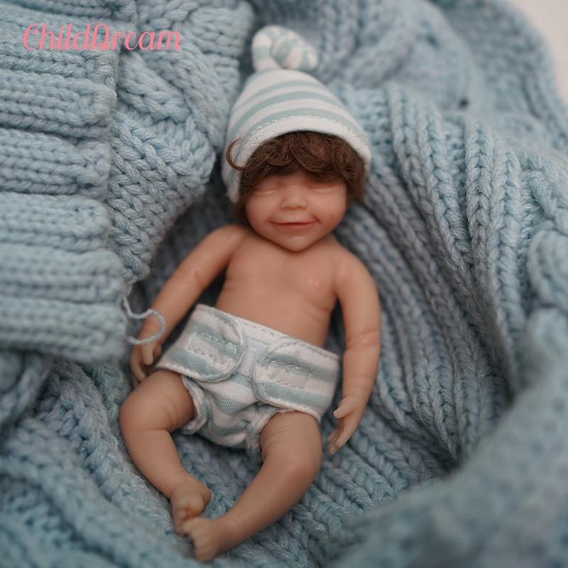 Waterproof Full Body Vinyl Mini Rebirth Doll 6'' 15 Cm Cute Dress Up Palm Baby Dolls April Lifelike Sleeping Reborn Doll Toy for Children's Day Gift