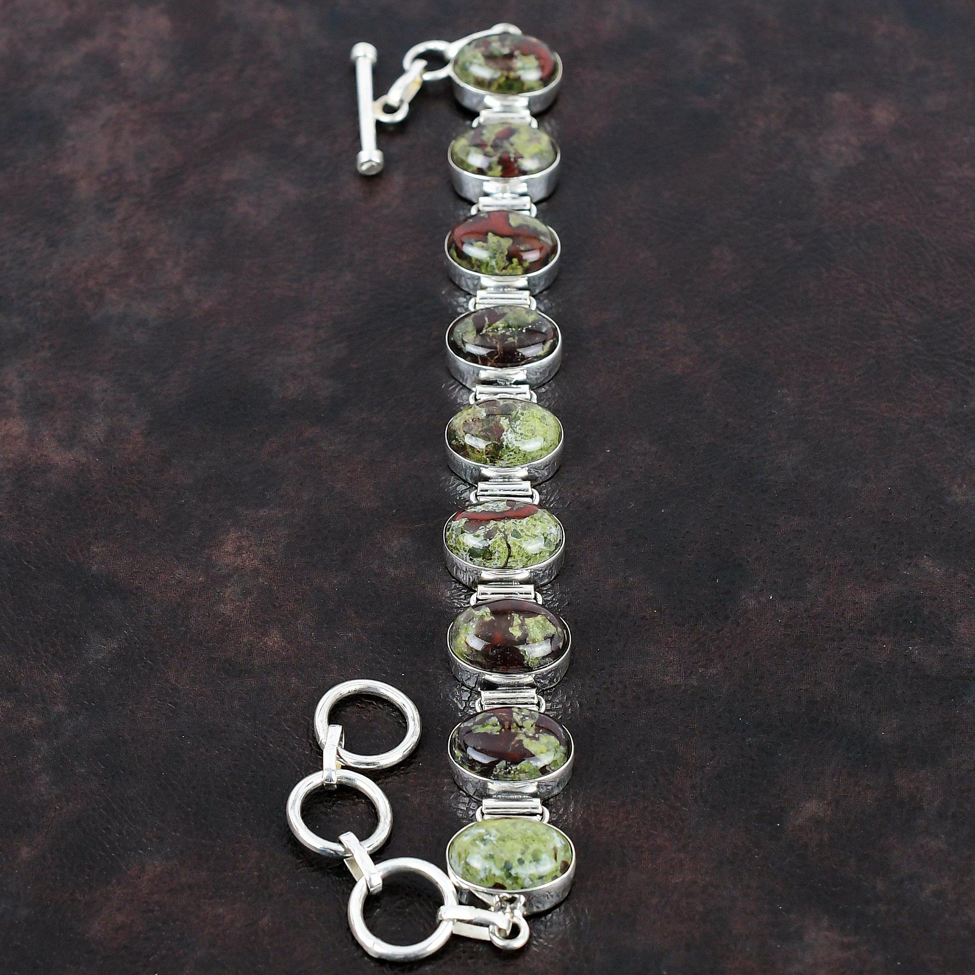 Dragon Bloodstone Bracelet Gemstone Bracelet Handmade Jewelry 925 Sterling Silver Bracelet Adjustable Chain Bracelet Silver Jewelry For Gift