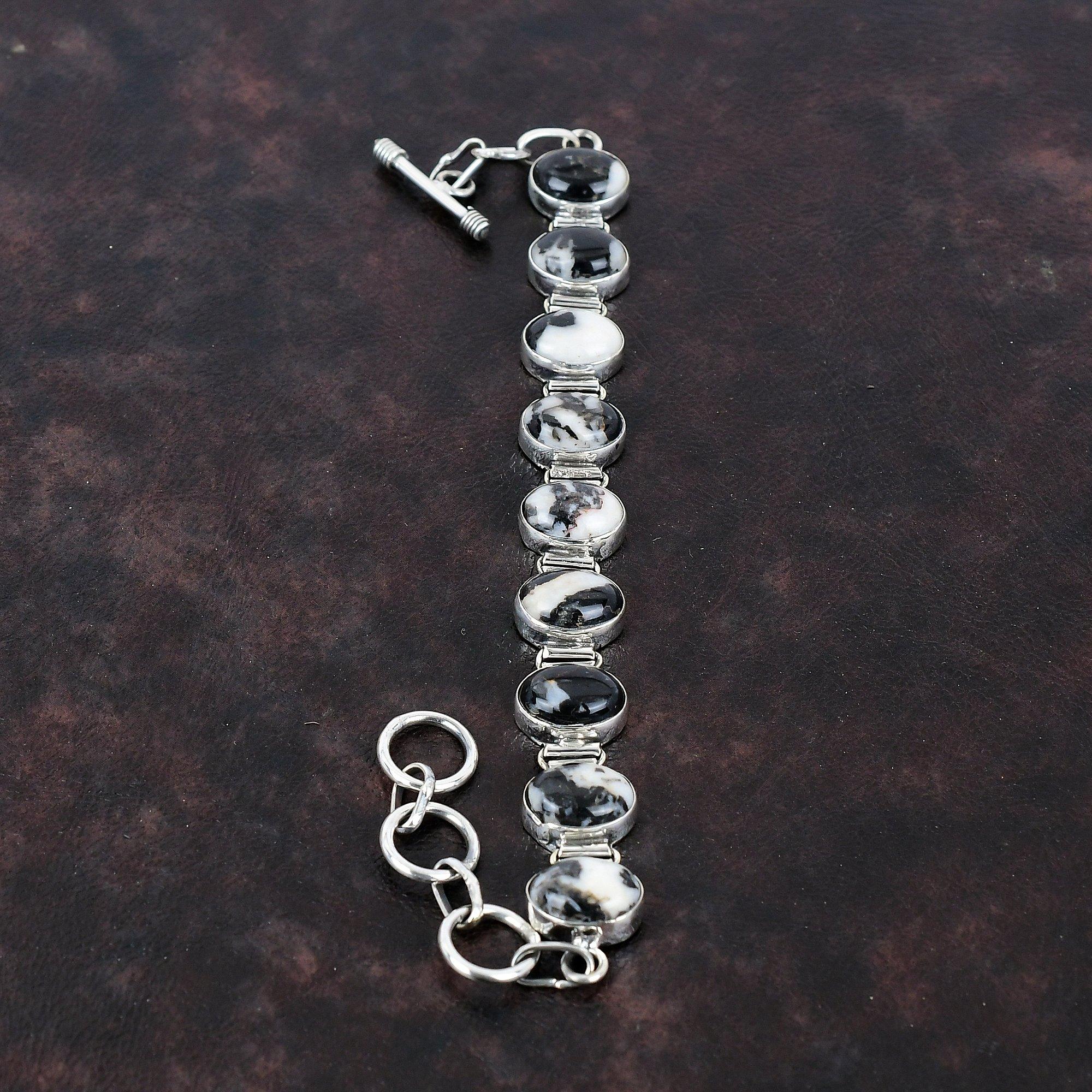 White Buffalo Turquoise Bracelet Natural Gemstone Bracelet 925 Sterling Silver Bracelet Adjustable Chain Bracelet Handmade Elegant Bracelet