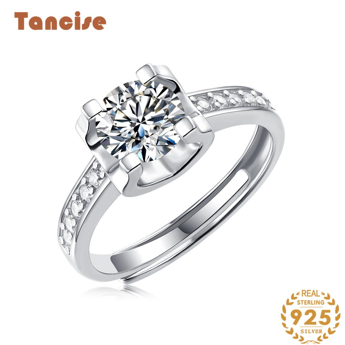 Tancise Classic 925 Sterling Silver  Moissanite Ring Ladies Jewelry Wedding Promise Party Gift