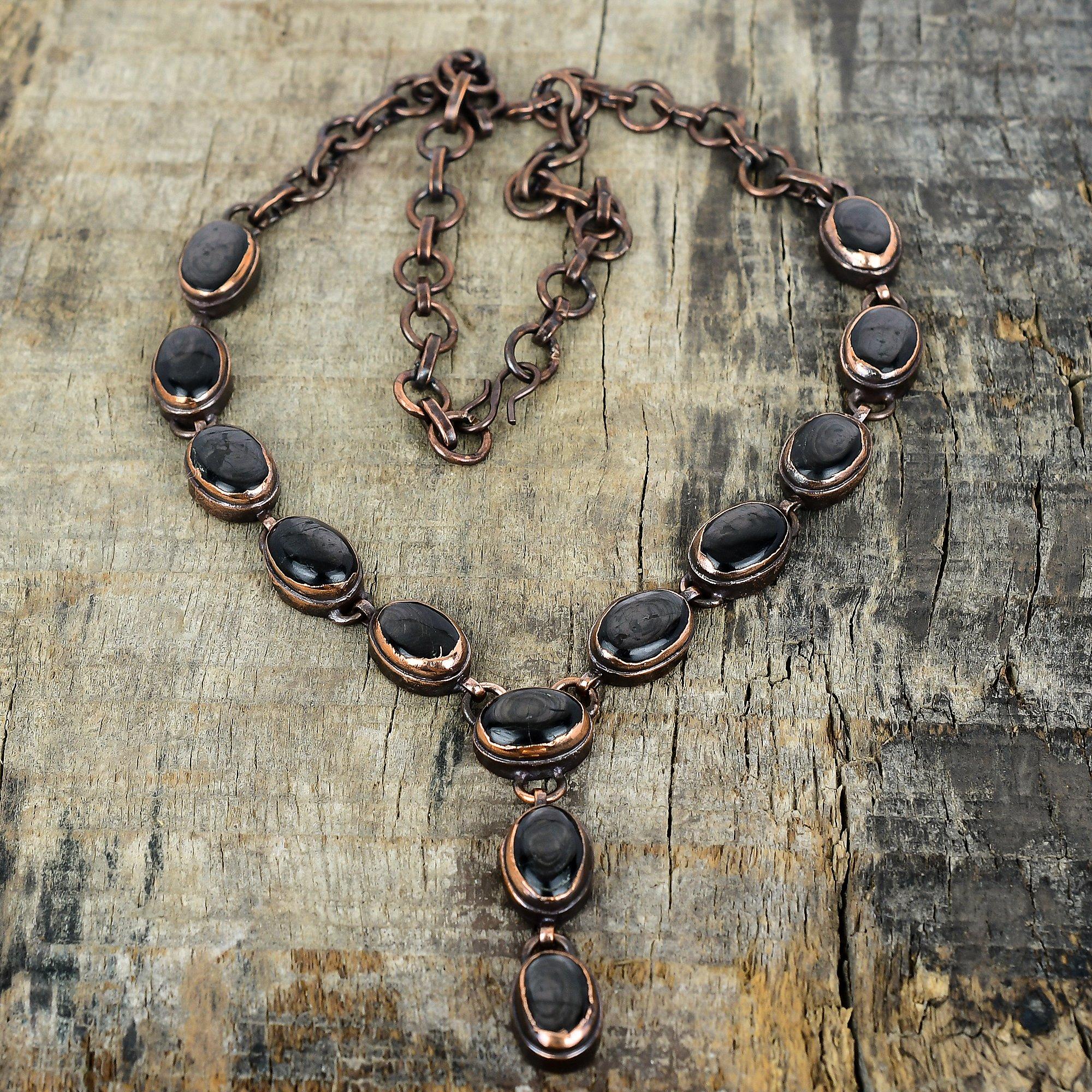 Hypersthene necklace electroformed copper necklace adjustable chain necklace handmade electroformed jewelry gemstone necklace gifts for her