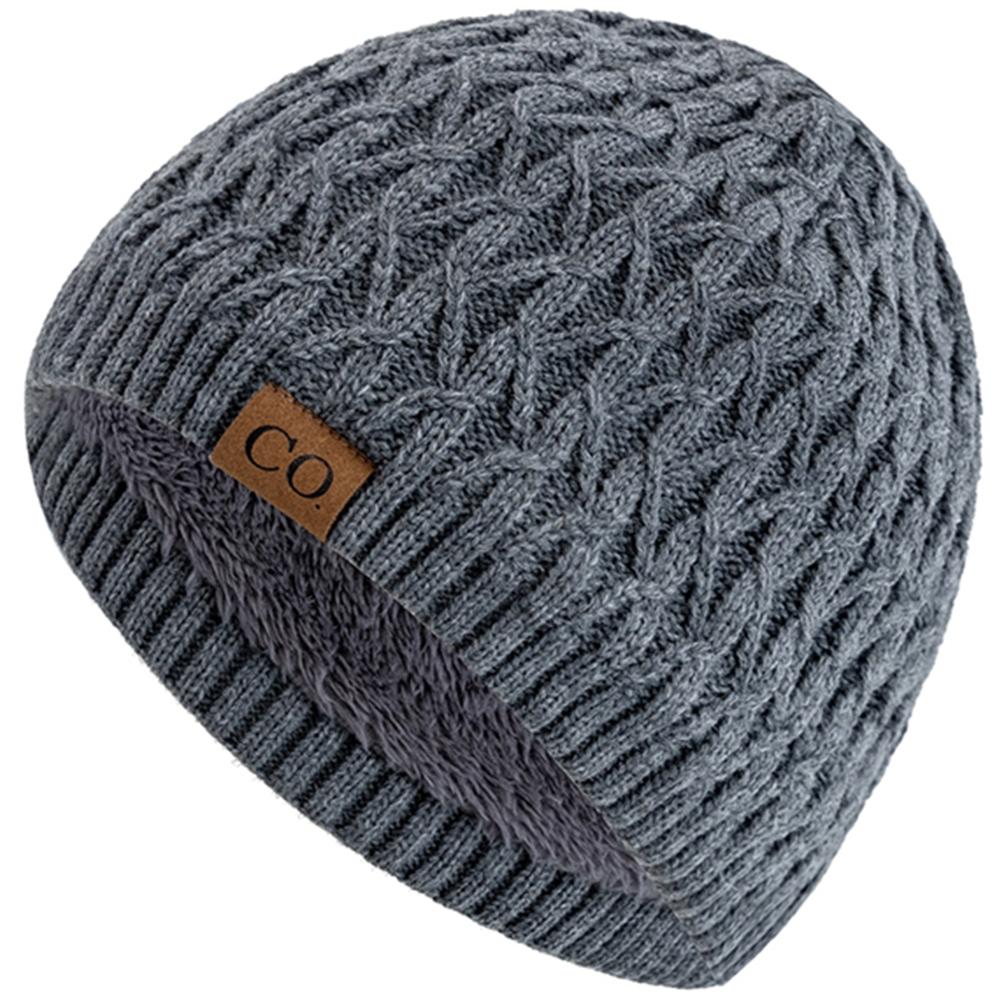 Nové stylové unisexové zimní čepice s plyšovou kožešinovou podšívkou pro muže a ženy, teplá pletená čepice beanie, ležérní s logem CO, zimní lyžařské pletené čepice