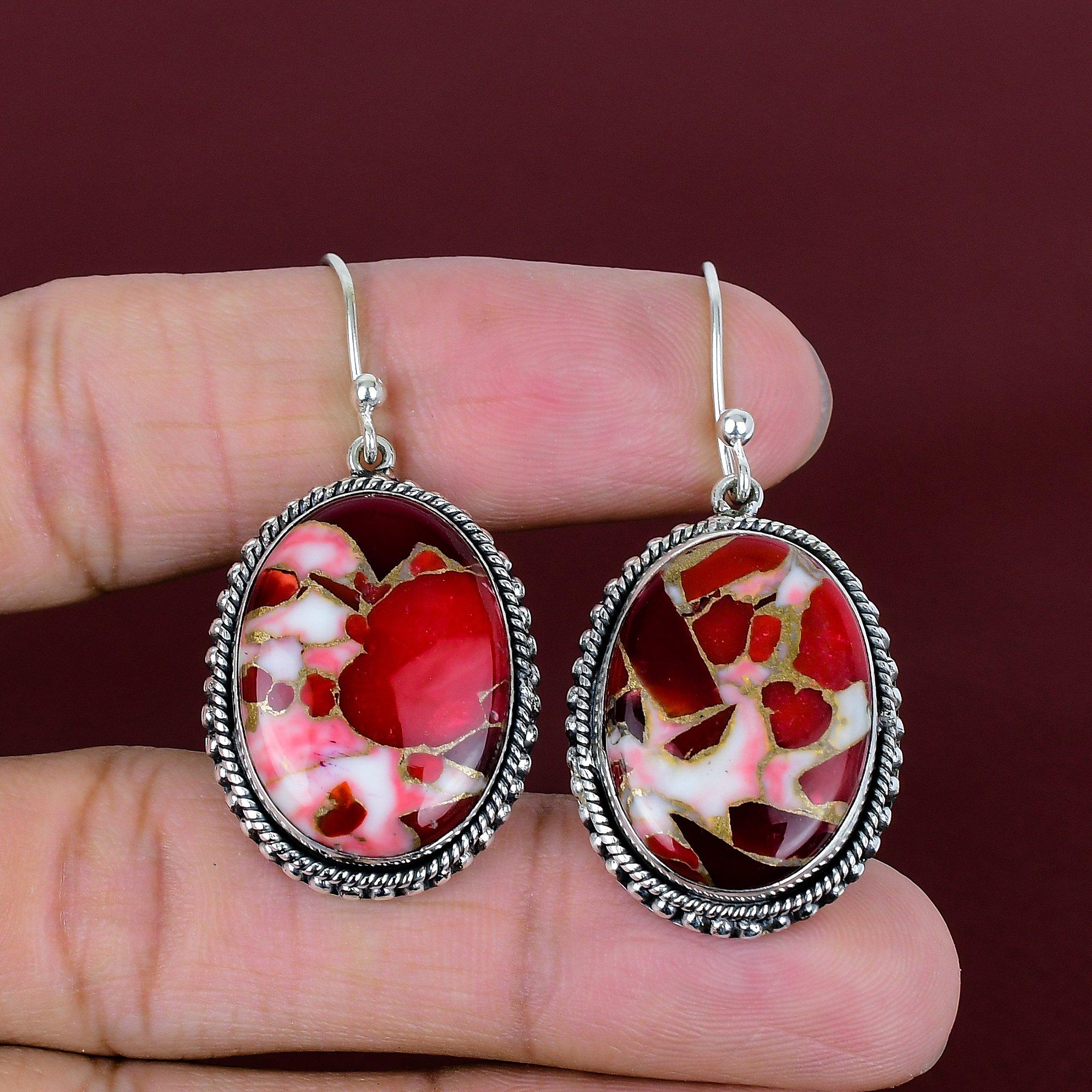 Kingman Red Mohave Copper Turquoise Earring 925 Sterling Silver Earring Handmade Jewelry Vintage Gemstone Earrings Silver Jewelry for Gifts