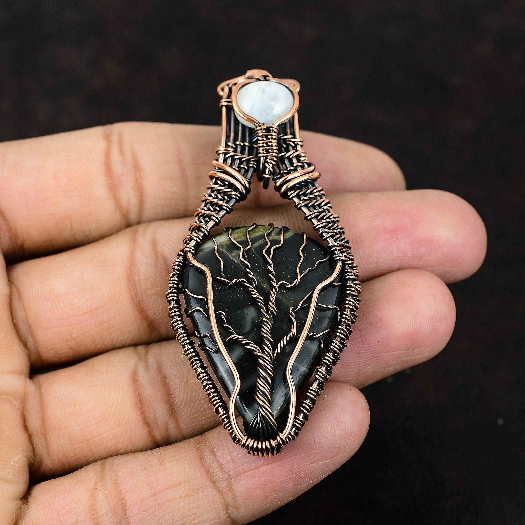 Tree Of Life Picasso Jasper Copper Wire Wrapped Pendant Gemstone Copper Pendant Handmade Pendant Rainbow Moonstone Jewelry Gift For Mother