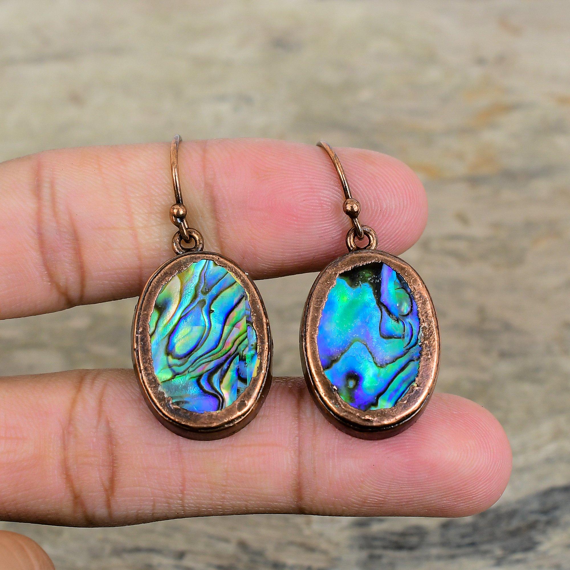Abalone Shell Gemstone Earring Electroformed Copper Earrings Handmade Latest Design Earring Electroformed Abalone Shell Jewelry Wedding Gift