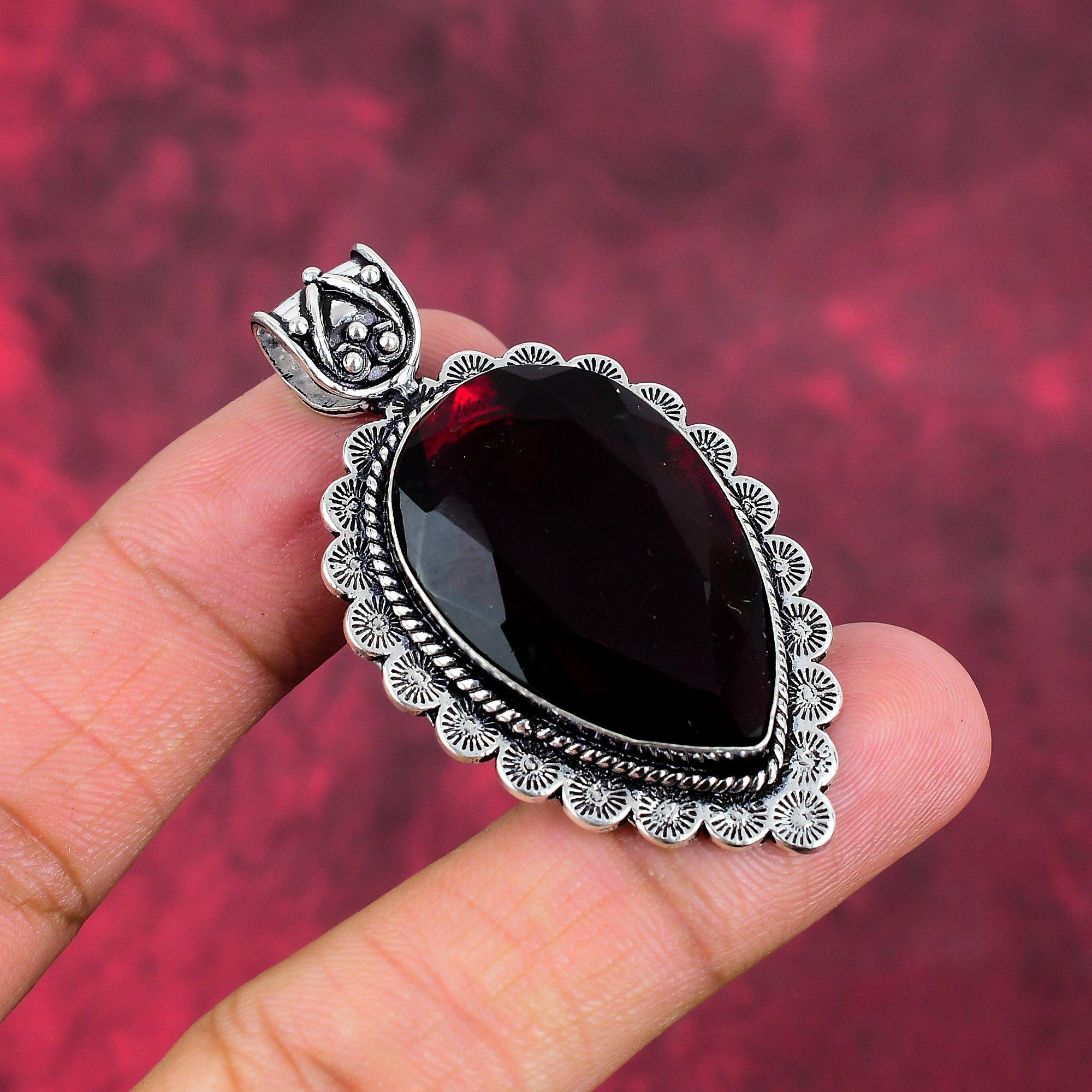 Red Garnet Jewelry, 925 Solid Sterling Silver Pendant, Handmade Gemstone Jewelry Pendant For Memorial Day