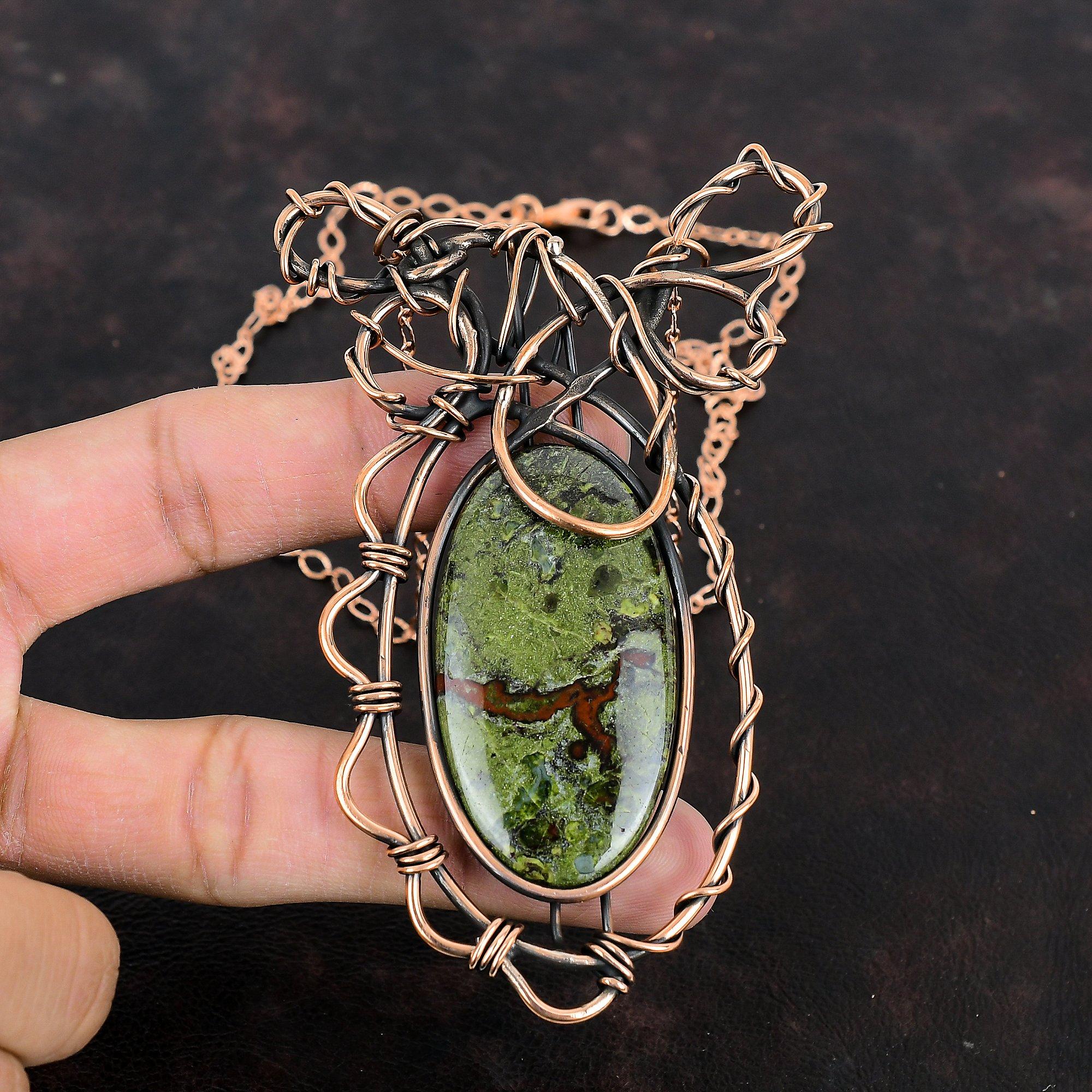 Dragon Bloodstone Necklace Copper Wire Wrapped Gemstone Jewelry Adjustable Copper Necklace Handmade Necklace Wire Wrap Necklace Gift For Her