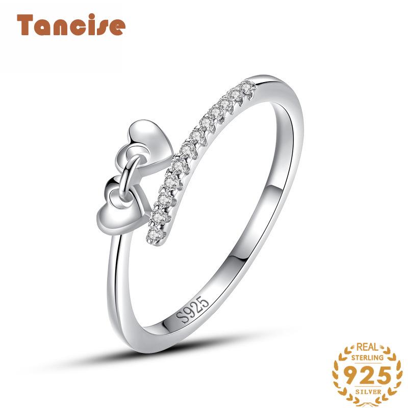 Tancise Classic 925 Sterling Silver  Zircon Ring Ladies Jewelry Wedding Promise Party Gift