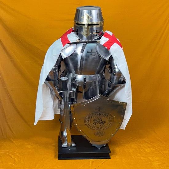 6-Foot Templar Knight Armor Suit Polished Medieval Roman Steel Armor with Display Stand Ideal for Home Décor
