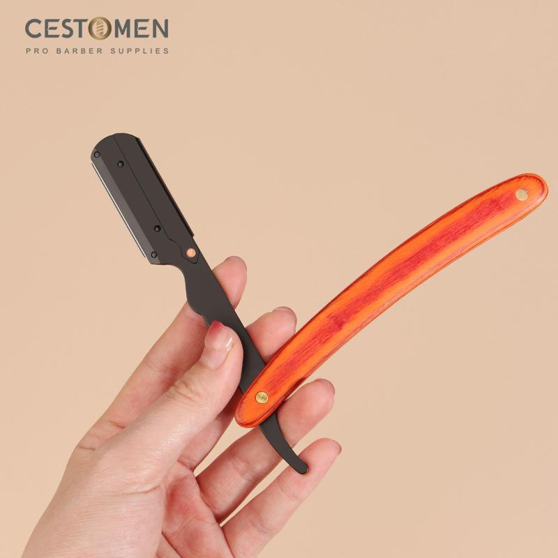 CESTOMEN Men Shaving Tool Stainless Steel Folding Classic Wood Shaver Razor Professional Manual Razors Knife Holder For Beard Styling