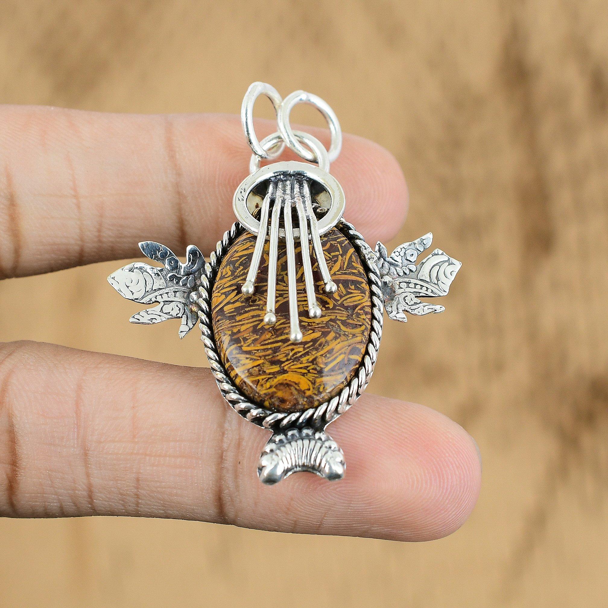 Birthday Gift For Her Natural Mariam Jasper Gemstone Pendant 925 Sterling Silver