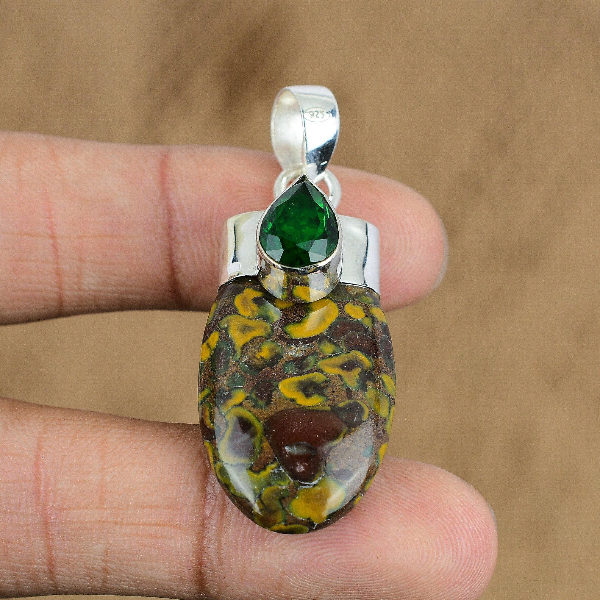 Natural Rhyolite Gemstone Indian Jewelry 925 Sterling Silver Pendant For Women
