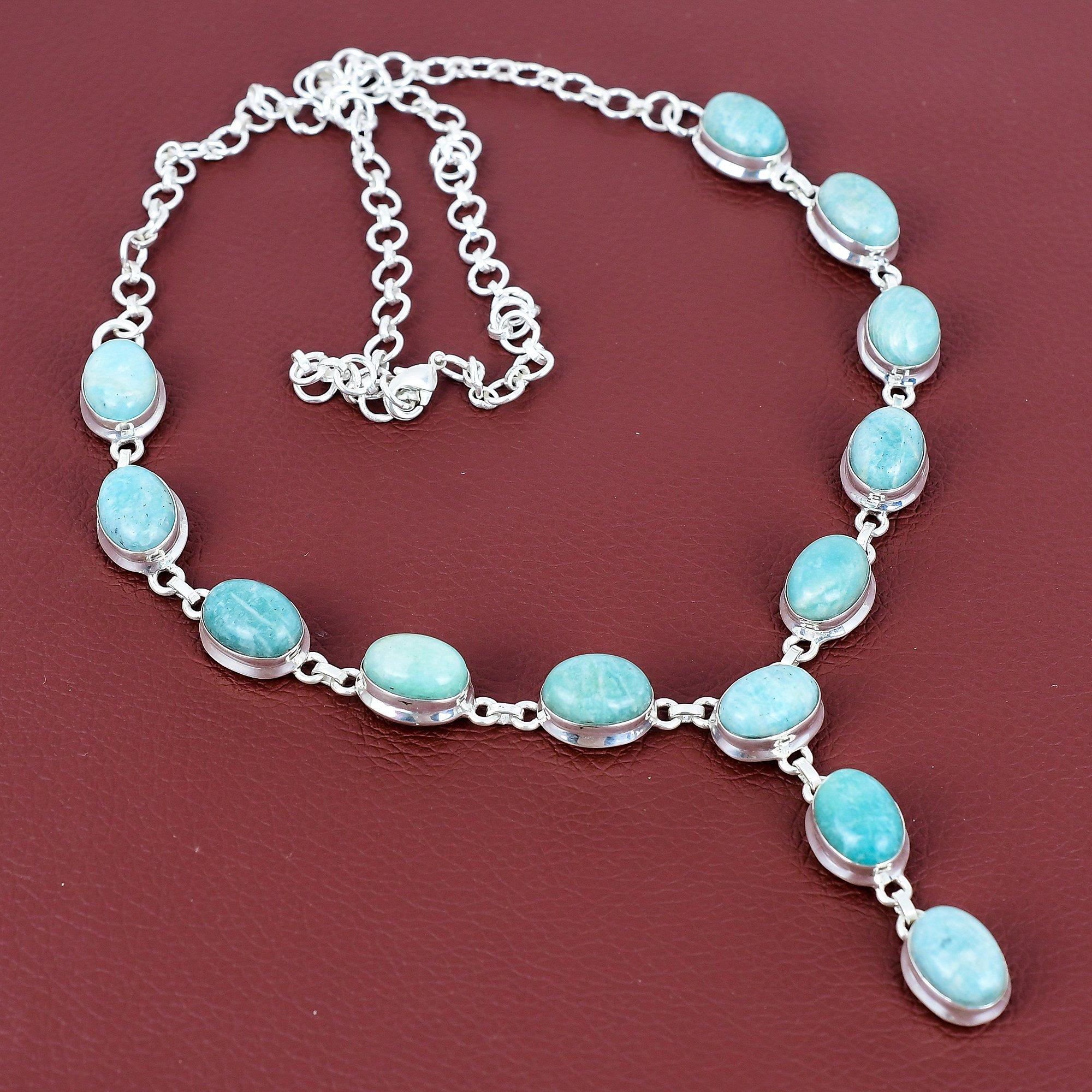 Amazonite necklace 925 sterling silver necklace adjustable chain necklace top quality gemstone jewelry handmade necklace anniversary gifts